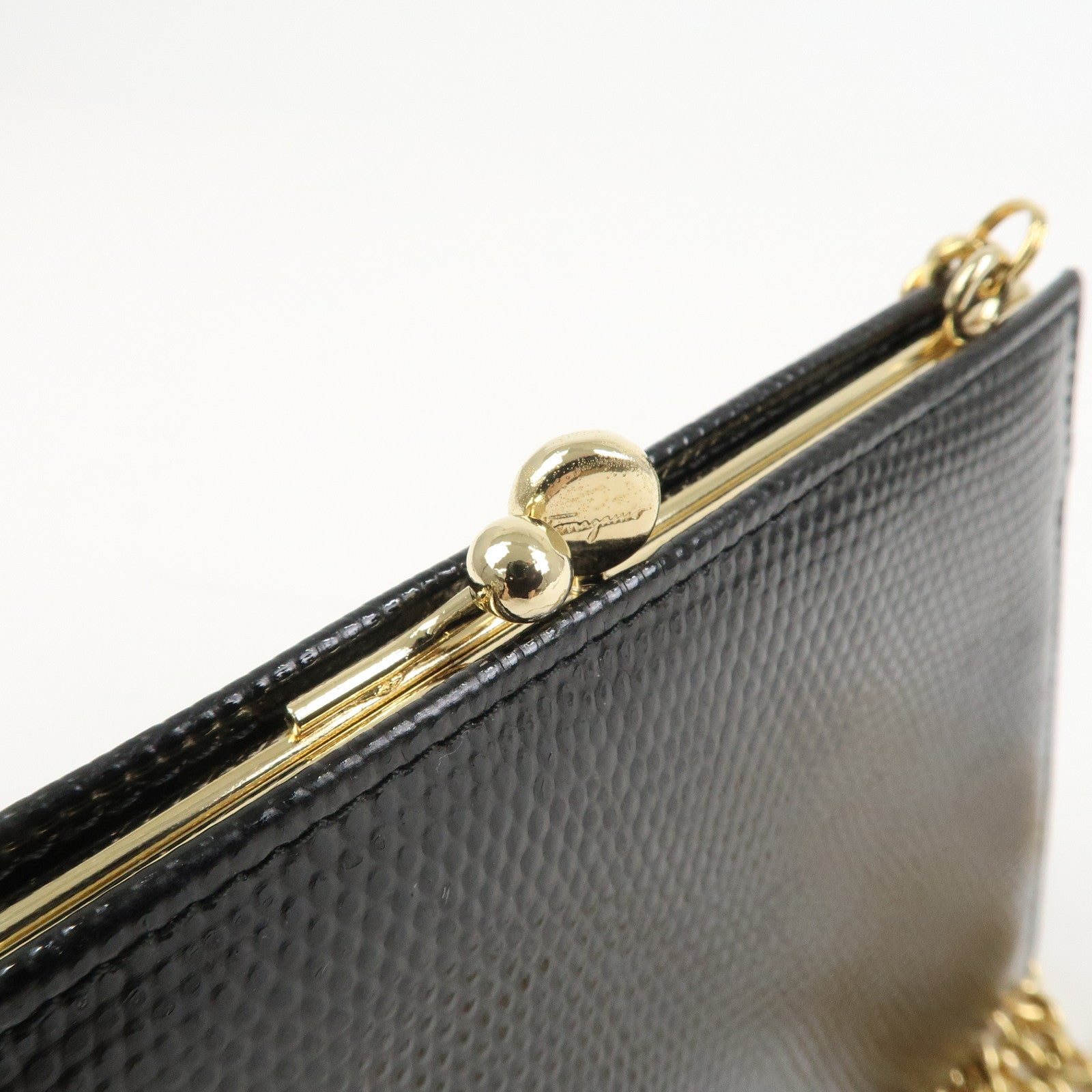 Ferragamo Vara Ribbon Embossed Leather Chain Shoulder Bag Black