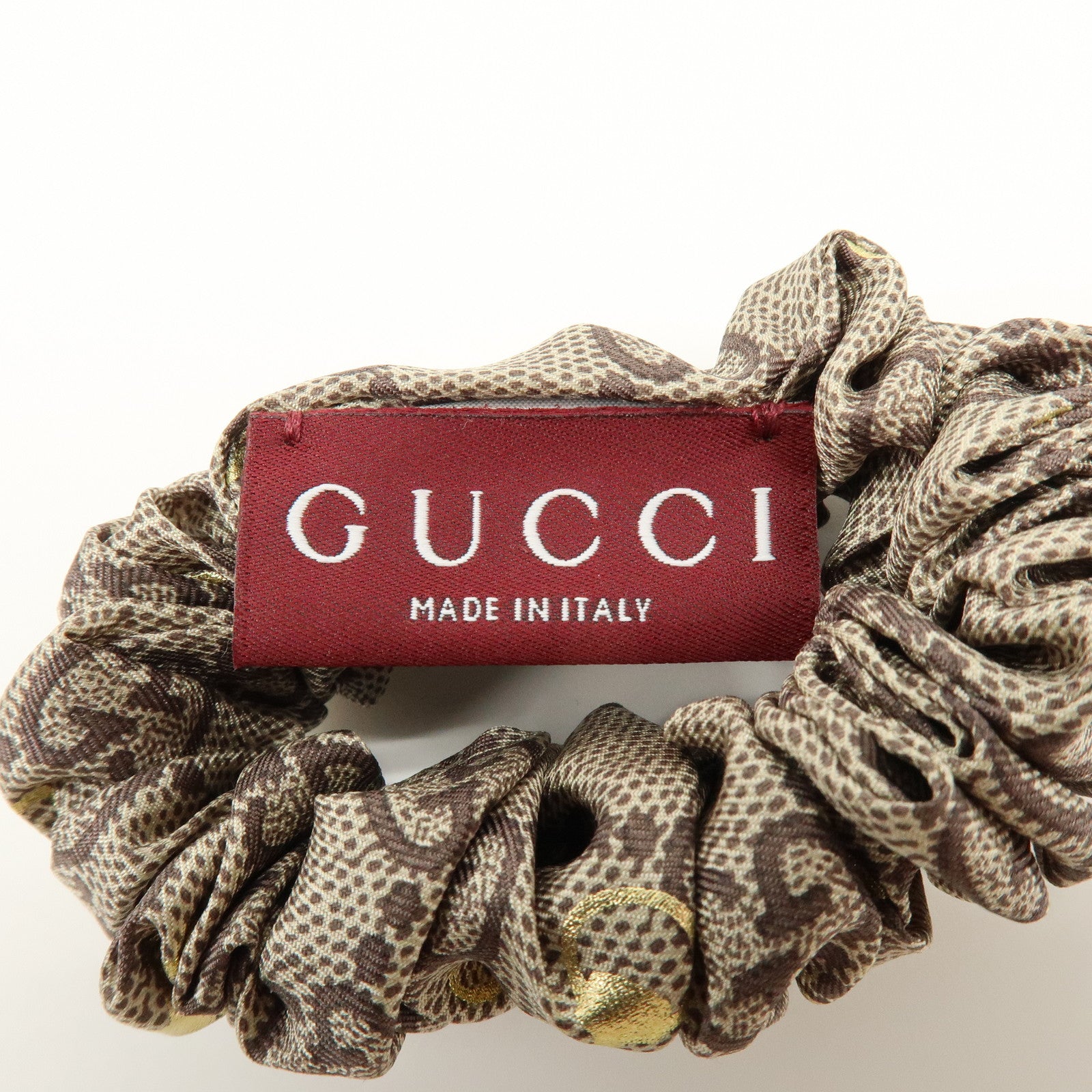 GUCCI Horsebit Silk 100% Scrunchie Hair Accessory Gray Beige Brown