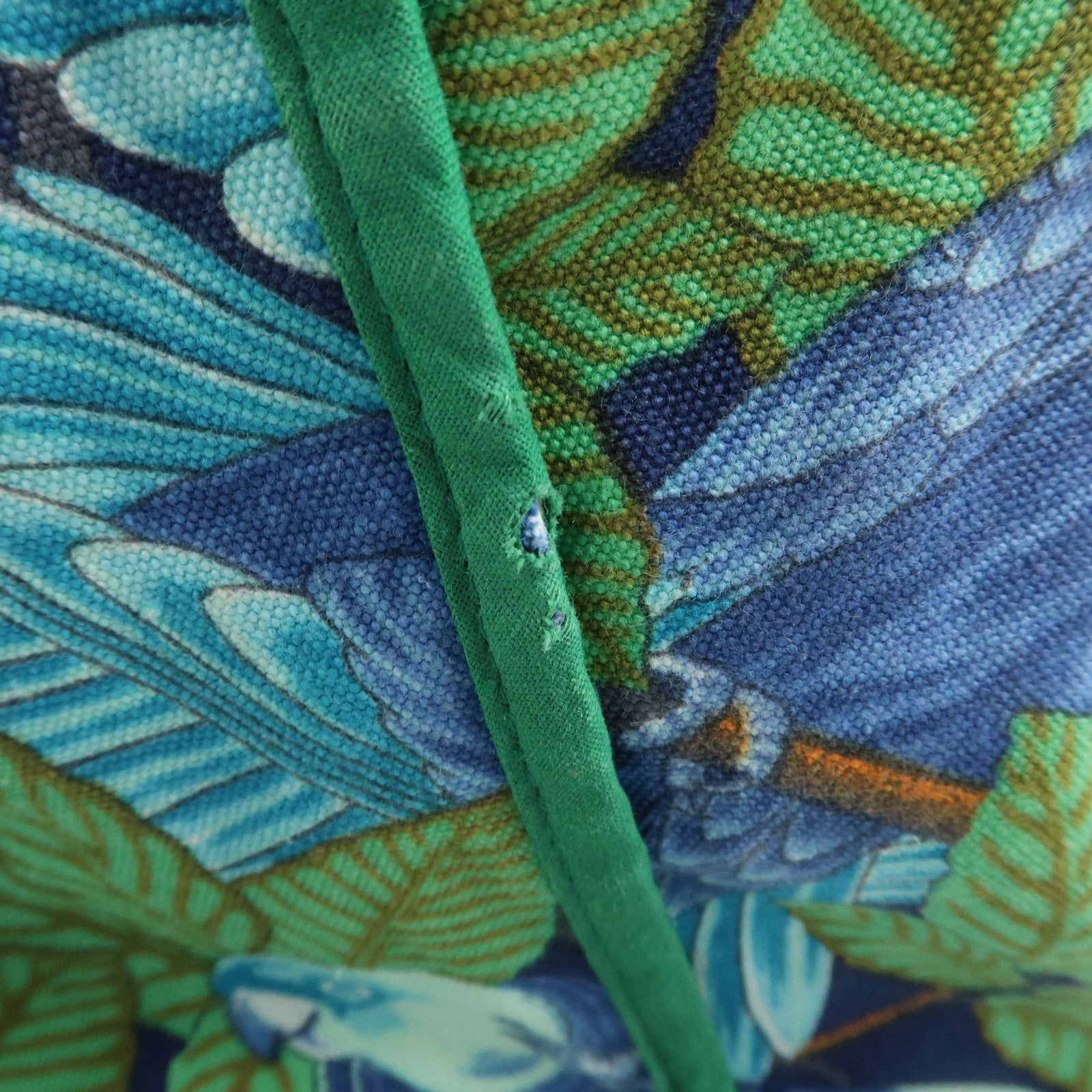 HERMES Canvas Large Beach Tote Bag Botanical Motif Blue Green