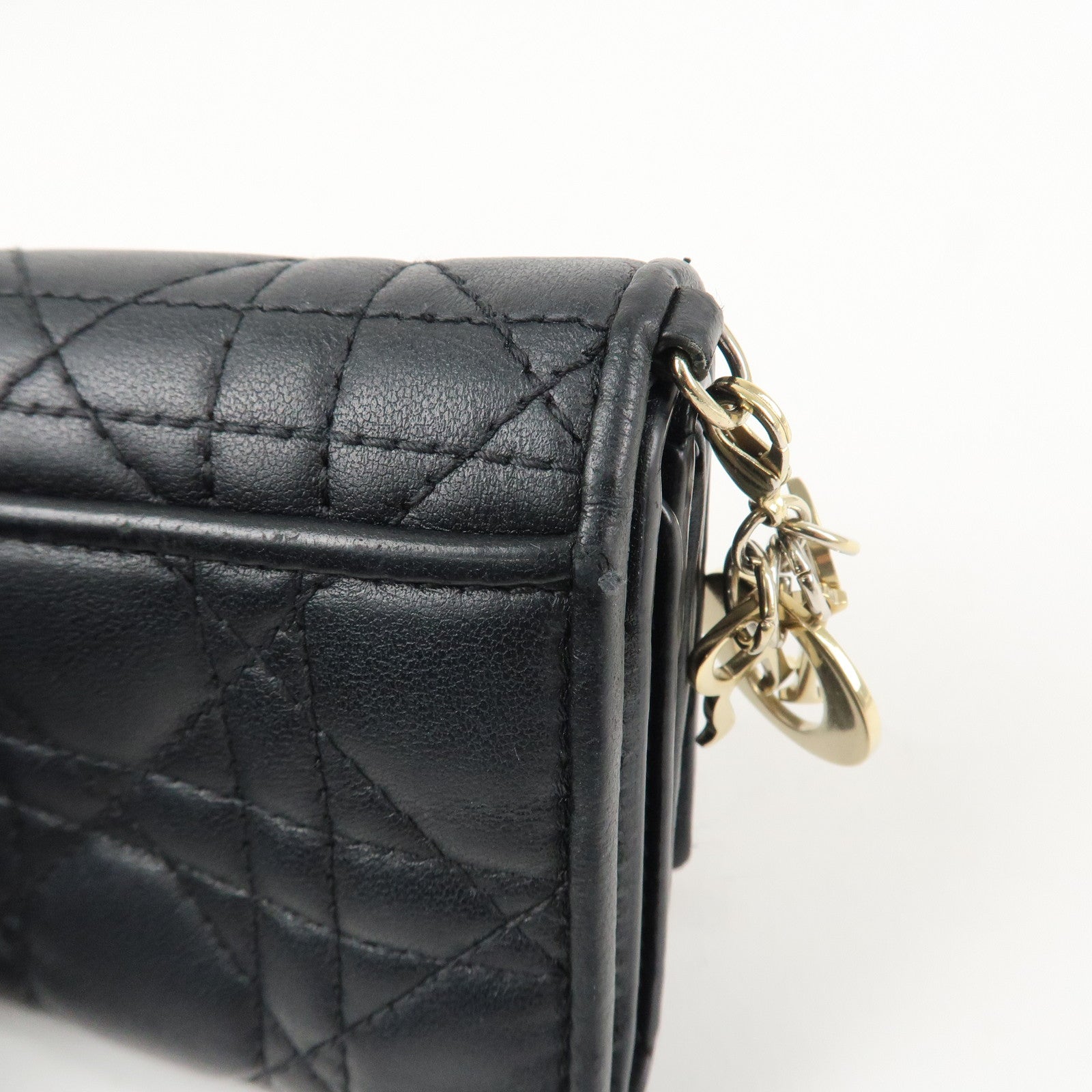 Christian Dior Cannage Leather Tri-fold Wallet Black Used