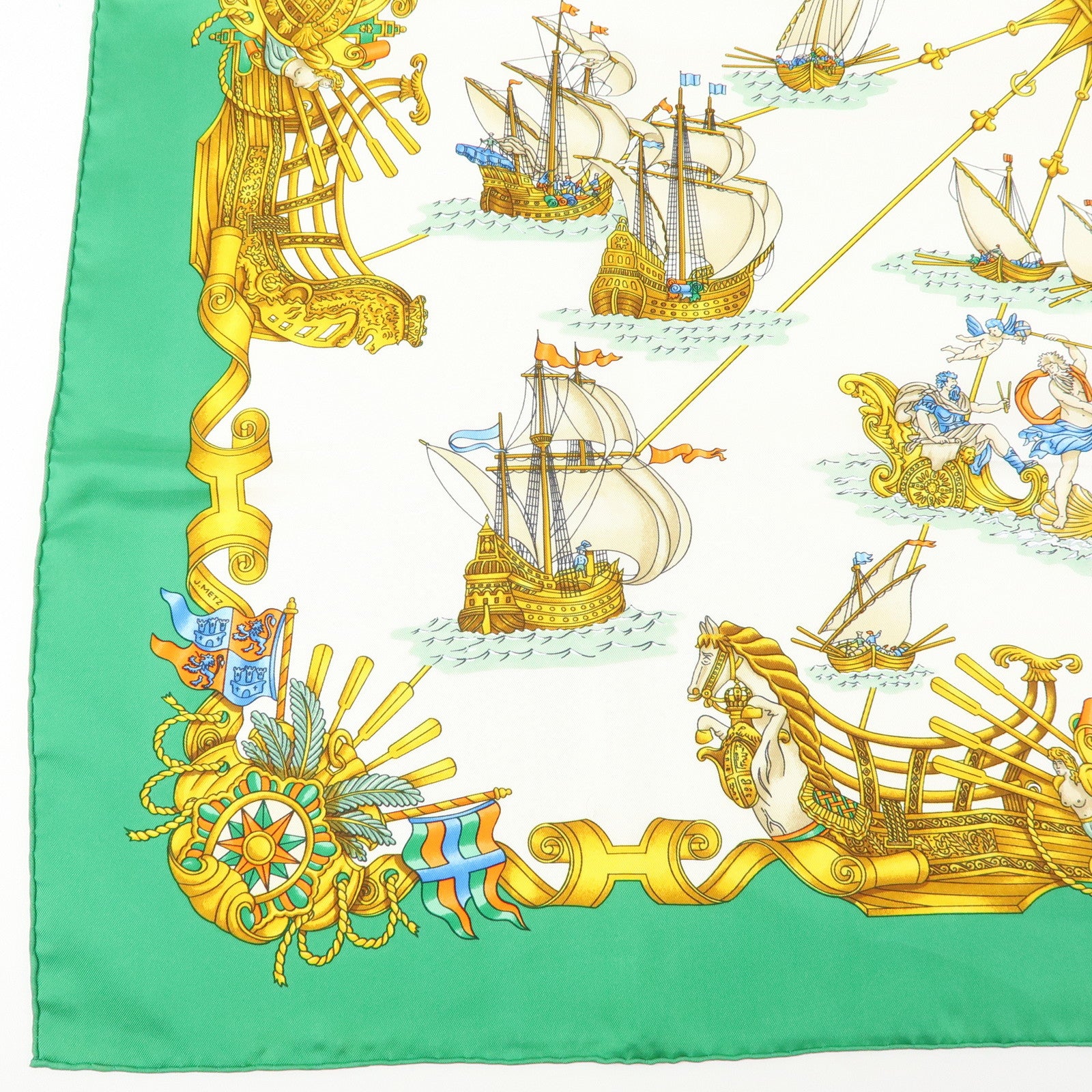 HERMES Carre 90 Silk 100% Scarf VOILES DE LUMIERE Gold Green