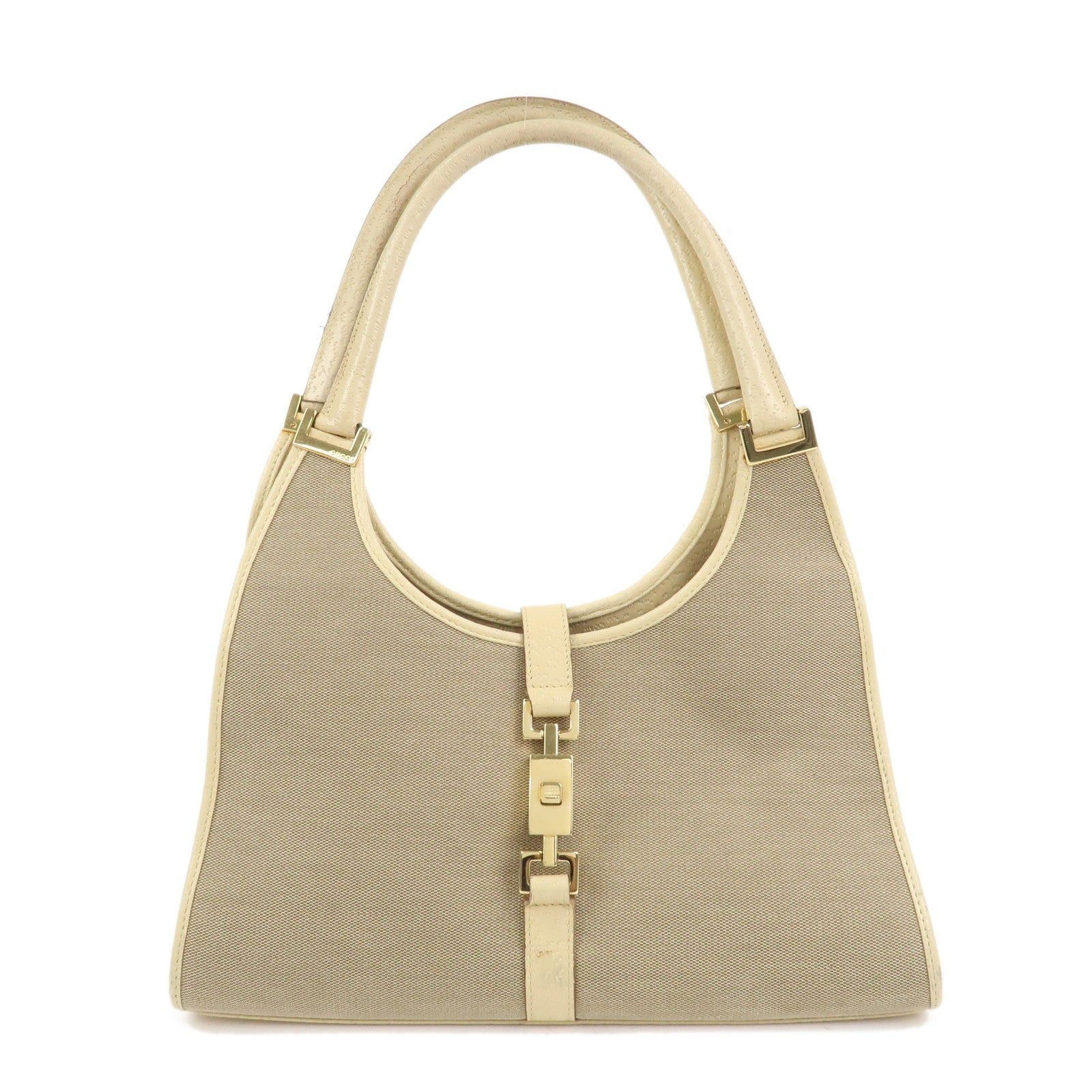 GUCCI Jackie Canvas Leather Shoulder Bag Hand Bag Beige 002.1067