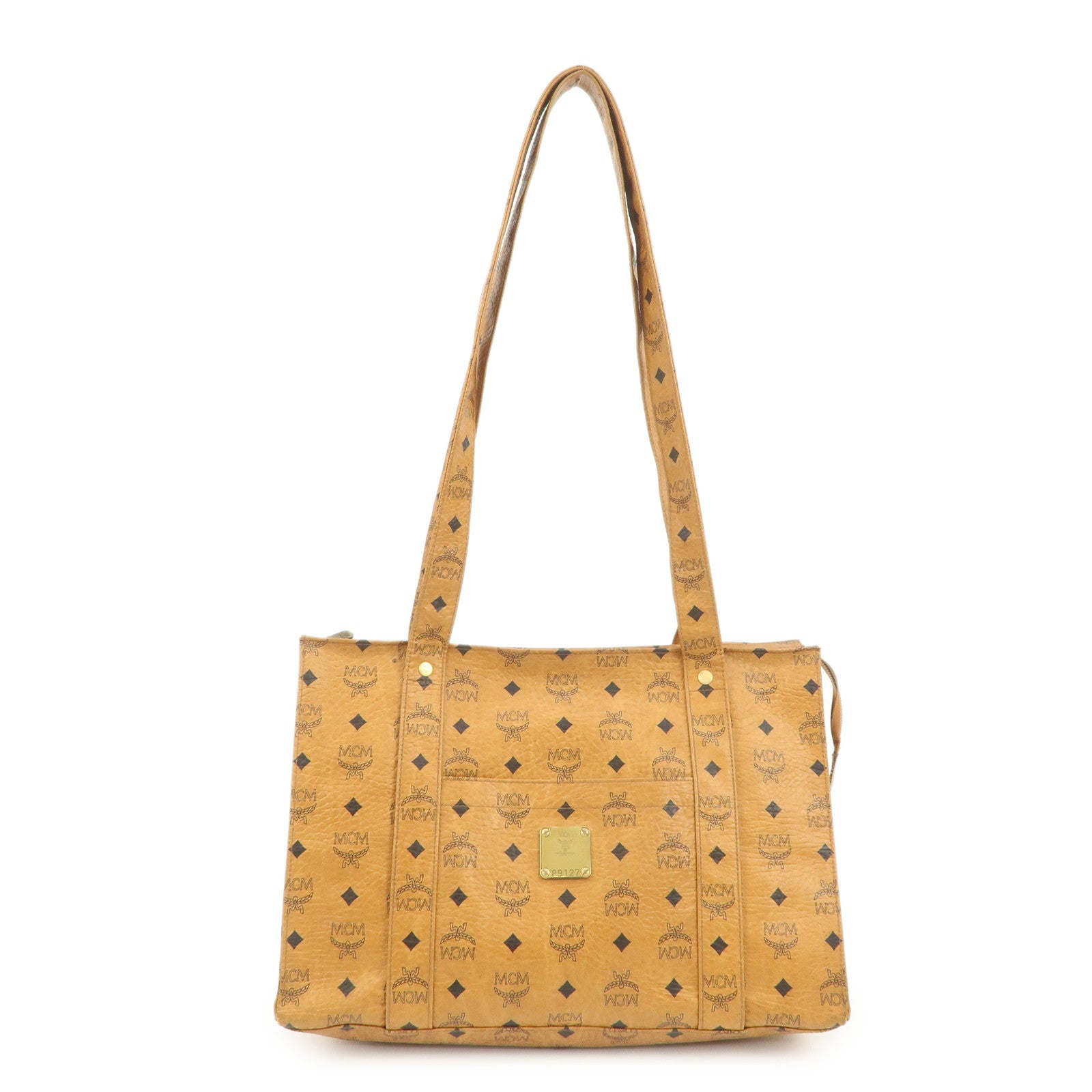 MCM Visetos Leather Shoulder Bag Tote Bag Brown