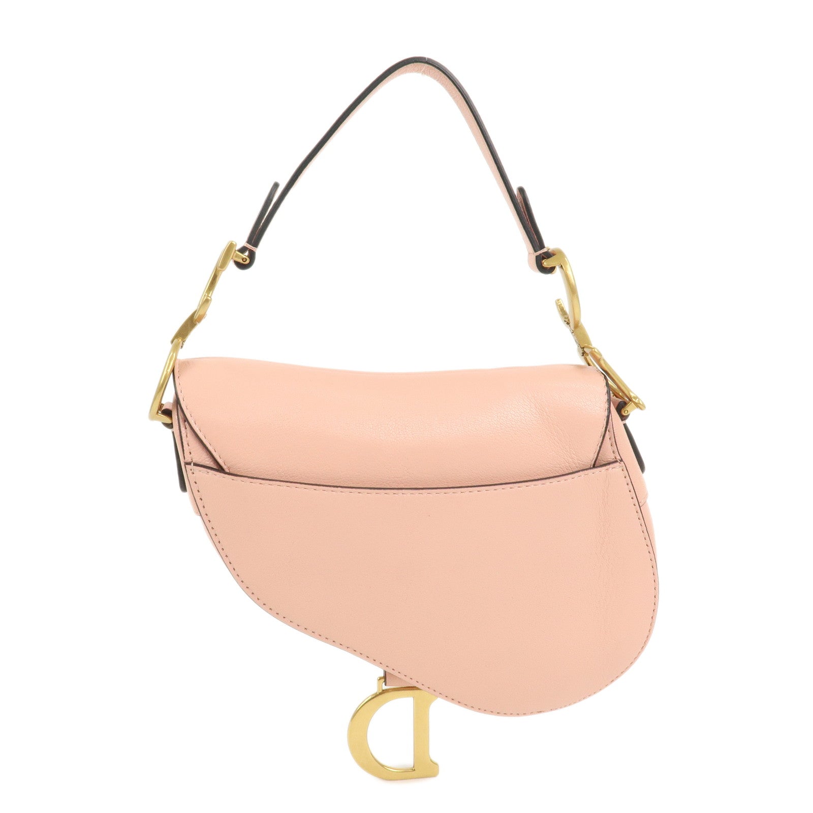 Christian Dior CD Logo Leather Saddle Bag Mini Hand Bag Pink