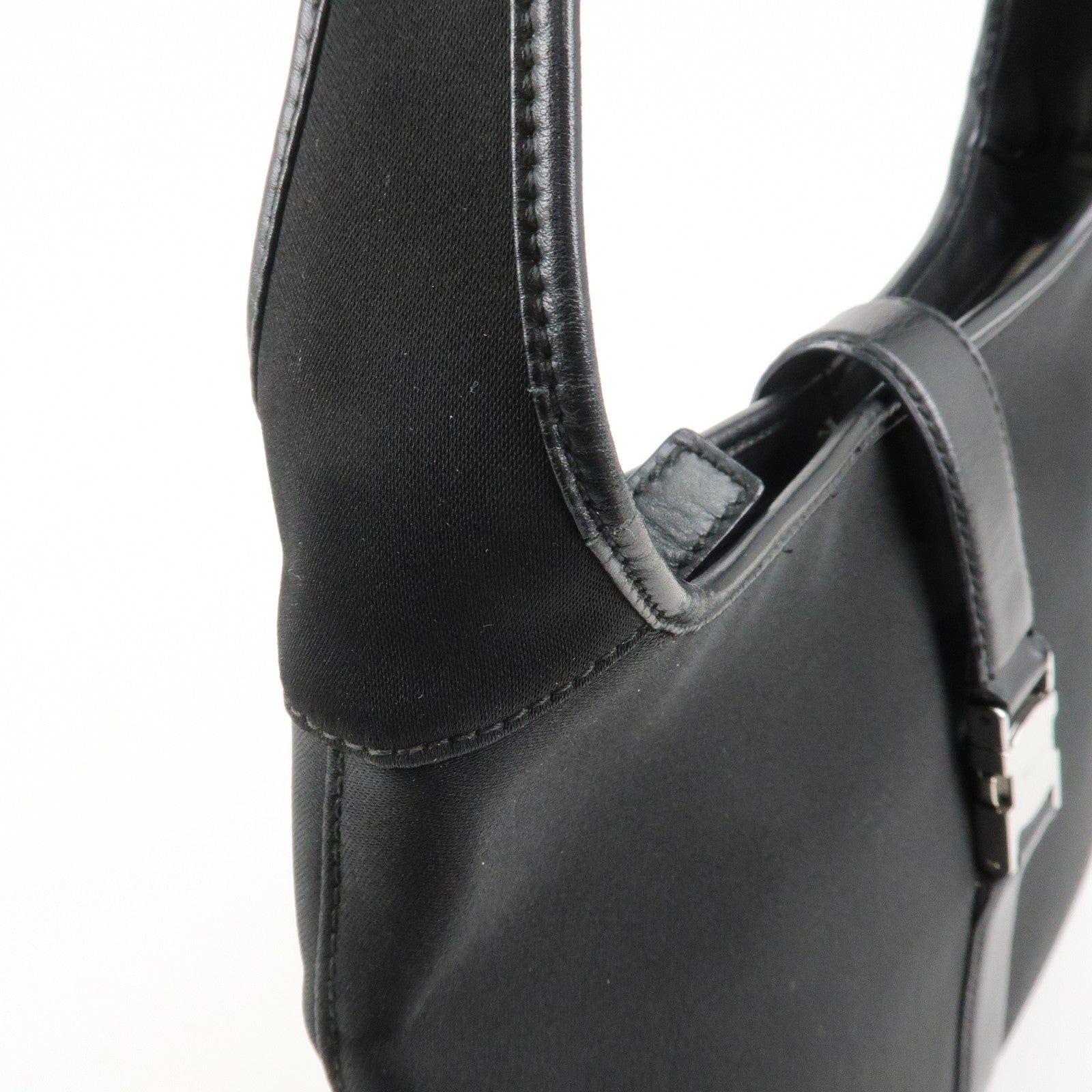 Ferragamo Nylon  Canvas One Shoulder Bag Black Silver Hardware Used