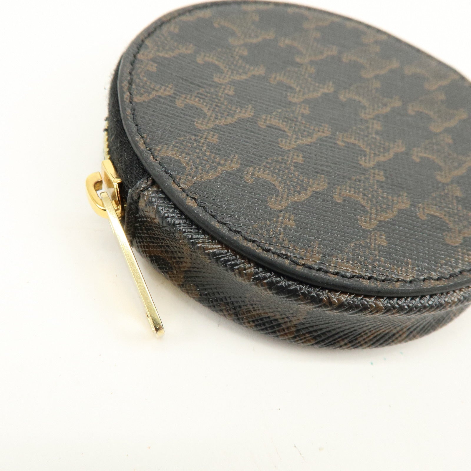 CELINE Triomphe PVC Leather Coin Case Coin Wallet Black Brown