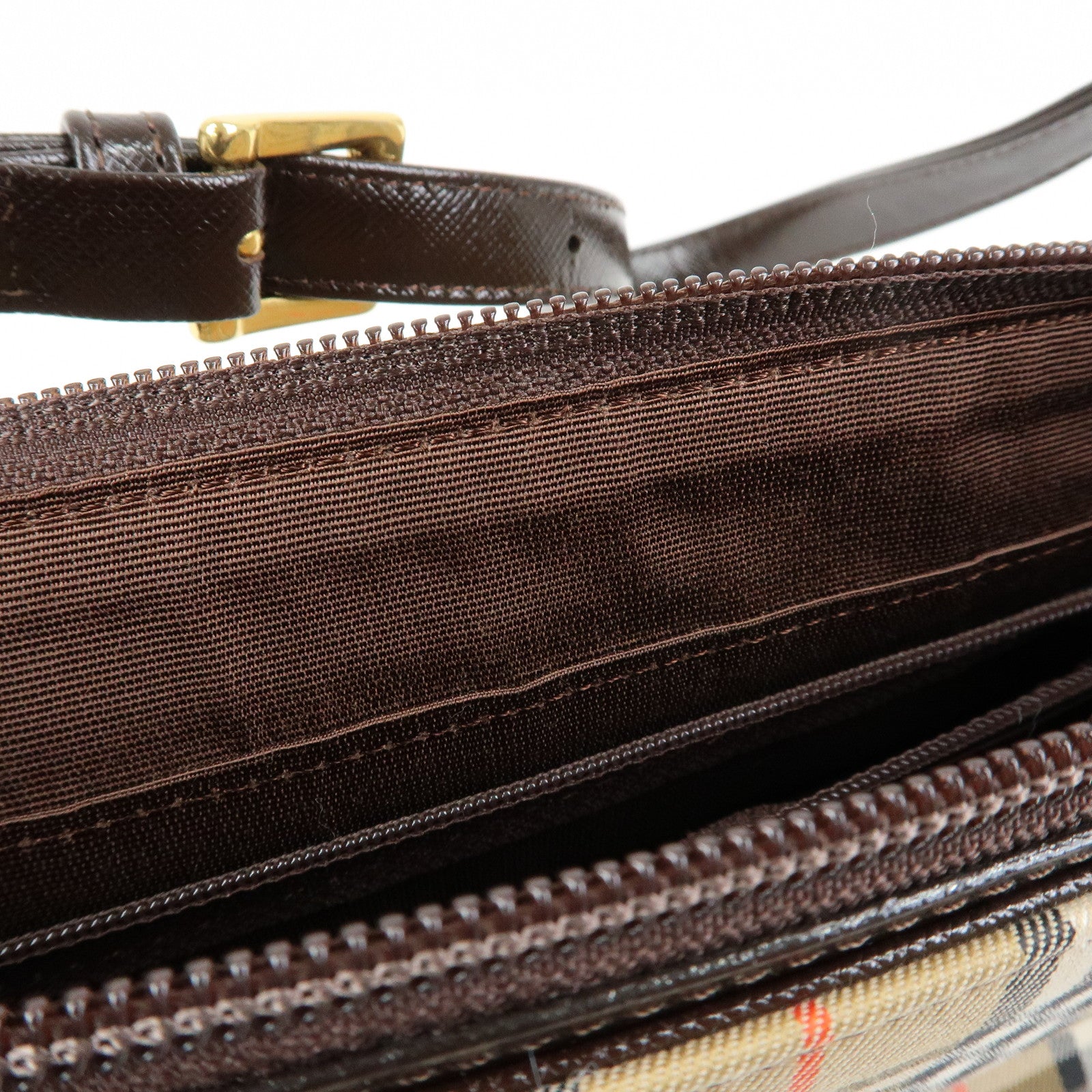 BURBERRY Nova Plaid Canvas Leather Shoulder Bag Beige Brown