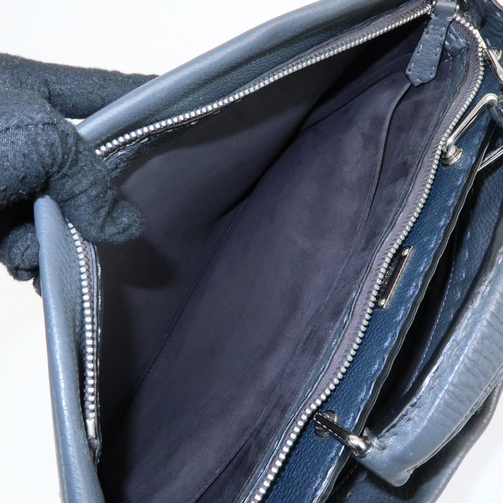 FENDI Selleria Peekaboo Leather 2Way Bag Hand Bag Gray 7VA406