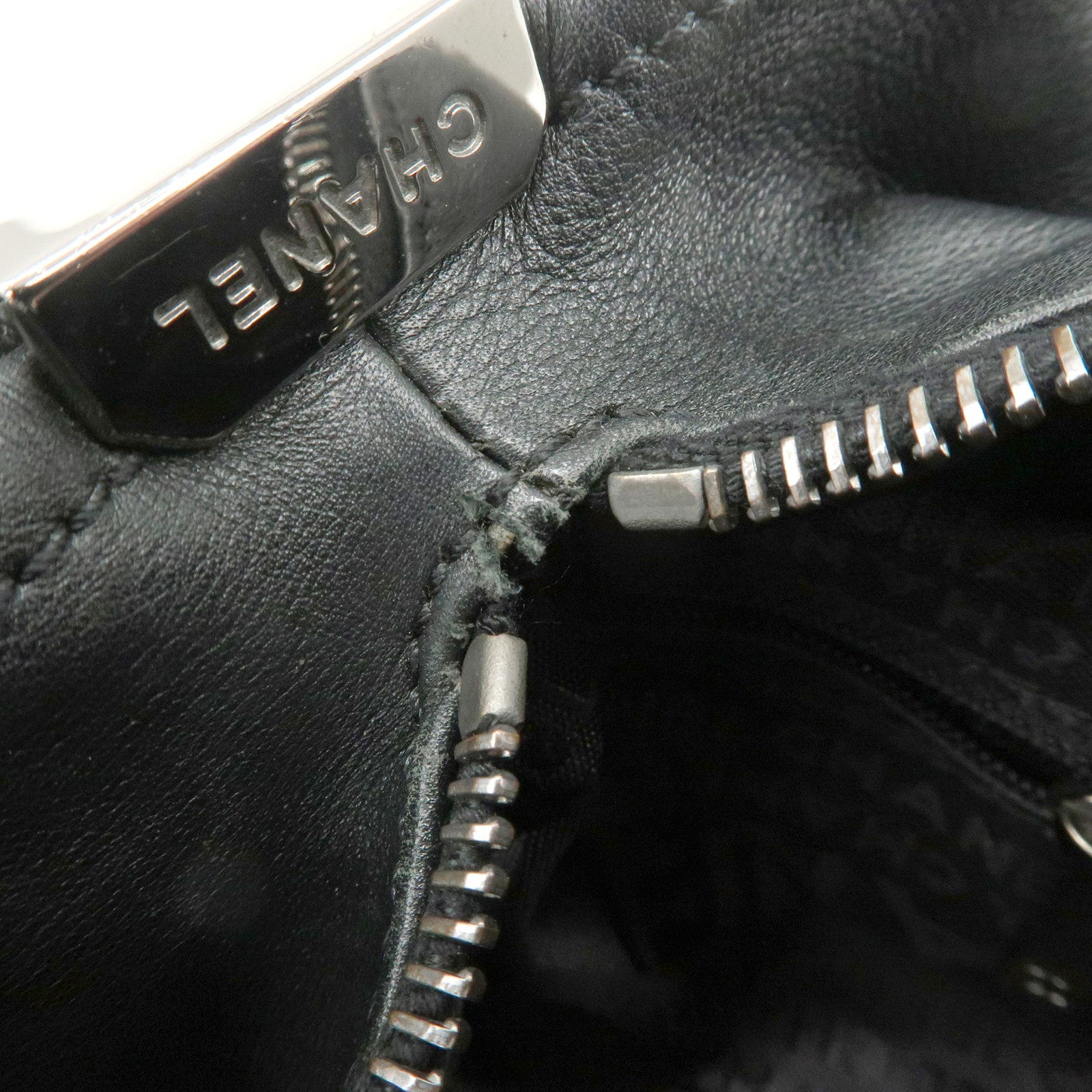 CHANEL Chocolate Bar Lamb Skin Mini Boston Bag Hand Bag Black