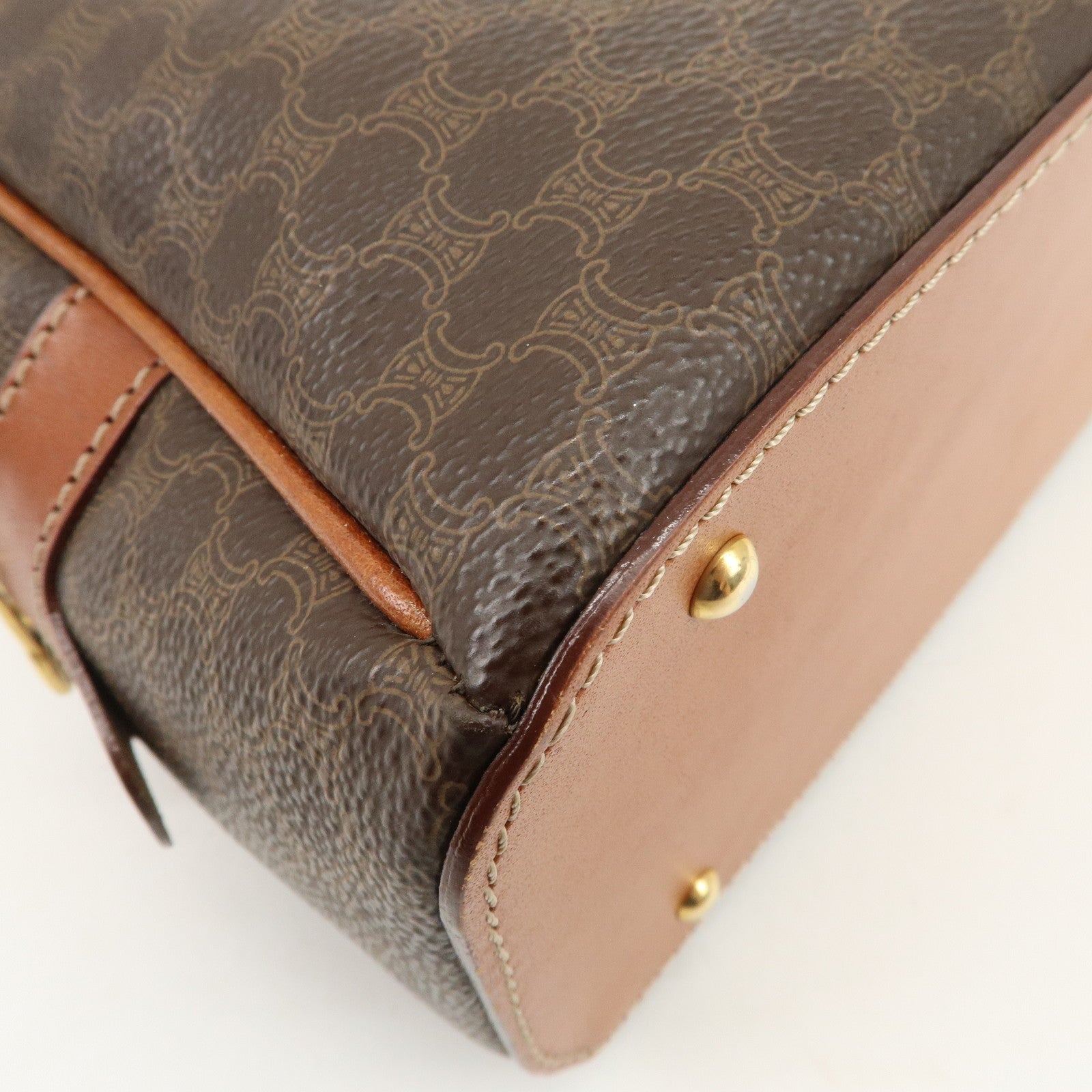 CELINE Macadam Logo PVC Leather Hand Bag Brown Gold