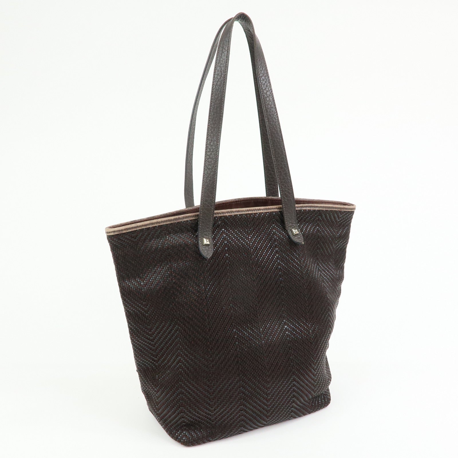 HERMES Amedaba Diago GM Polyester Leather Tote Bag Brown Black