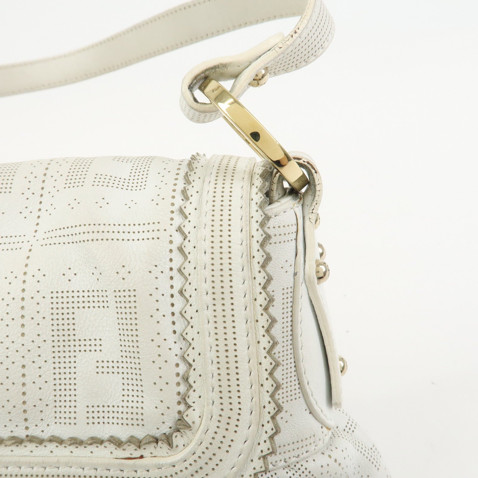 FENDI Zucca Logo Leather Shoulder Bag Hand Bag White 8BR445