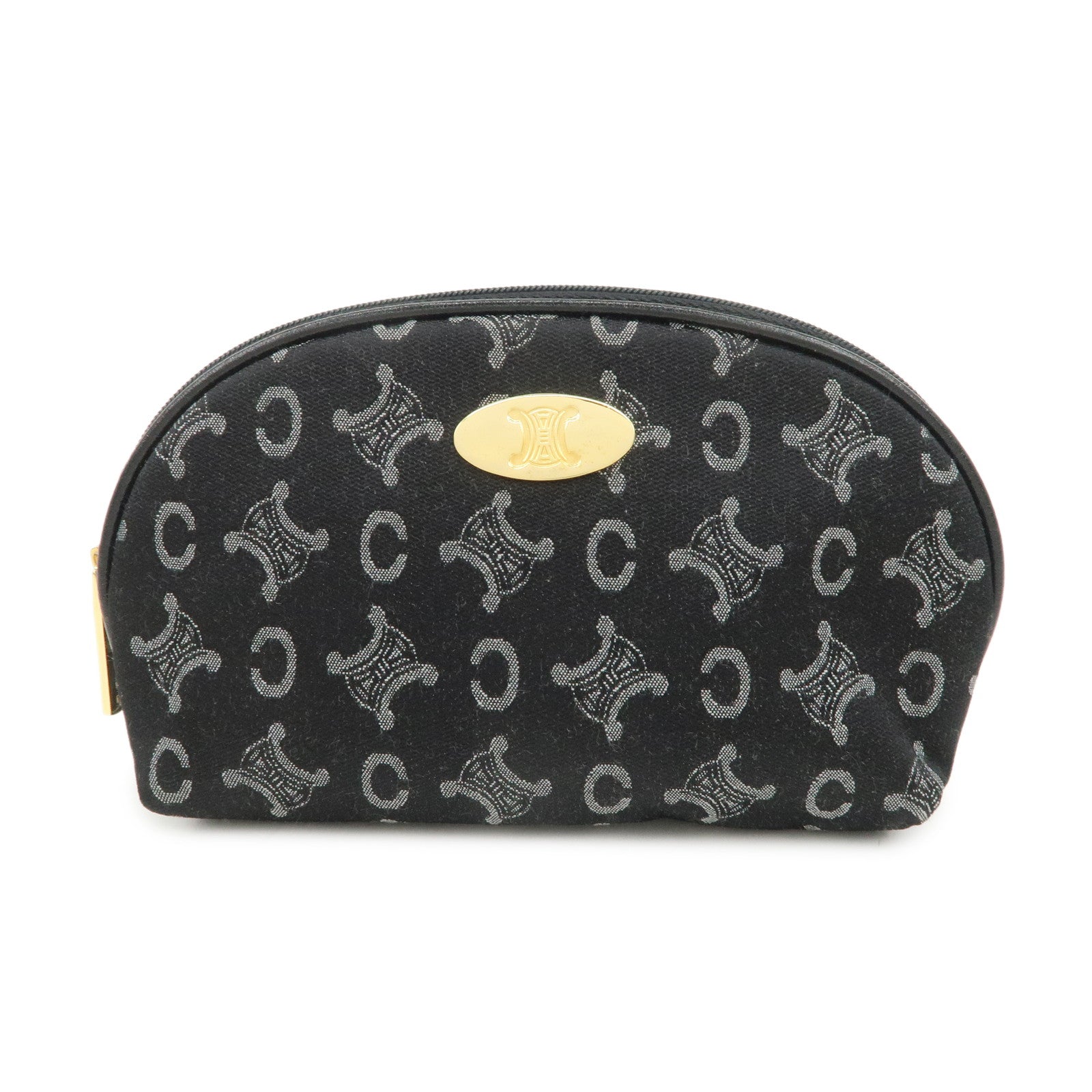 CELINE C Macadam Logo Canvas Leather Cosmetic Pouch Black
