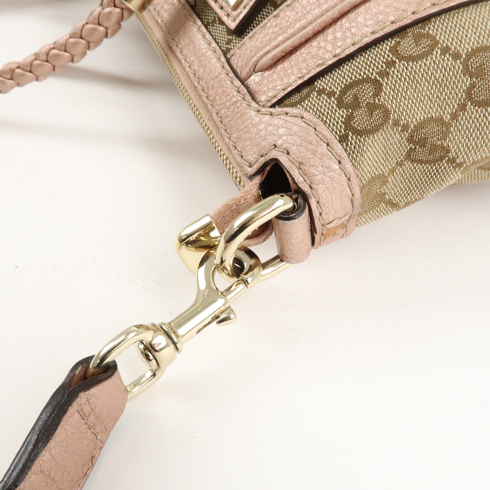 GUCCI Bamboo GG Canvas Leather 2Way Shoulder Bag Beige Pink 282300 Used