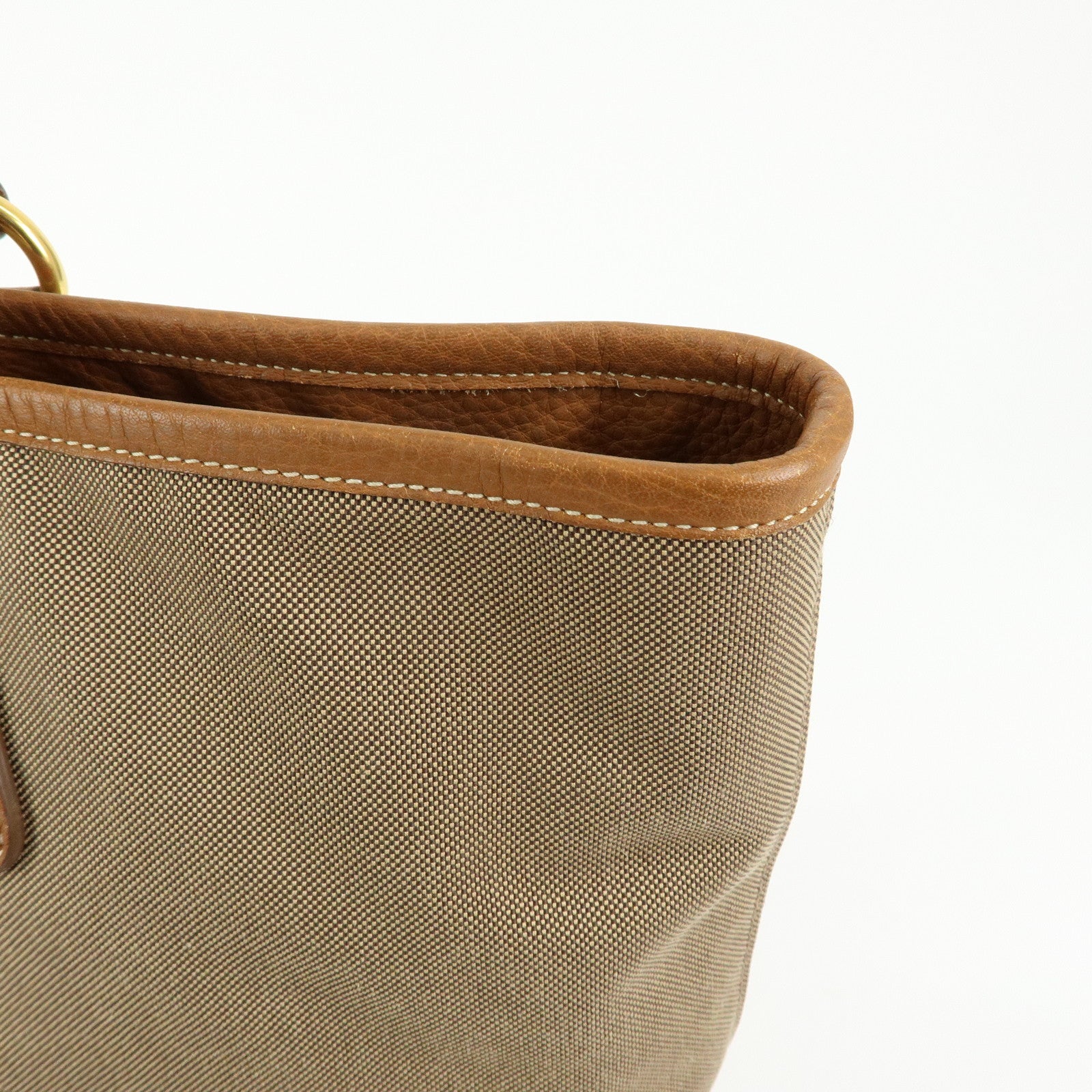 PRADA Triangle Logo Jacquard Leather 2Way Bag Hand Bag Brown