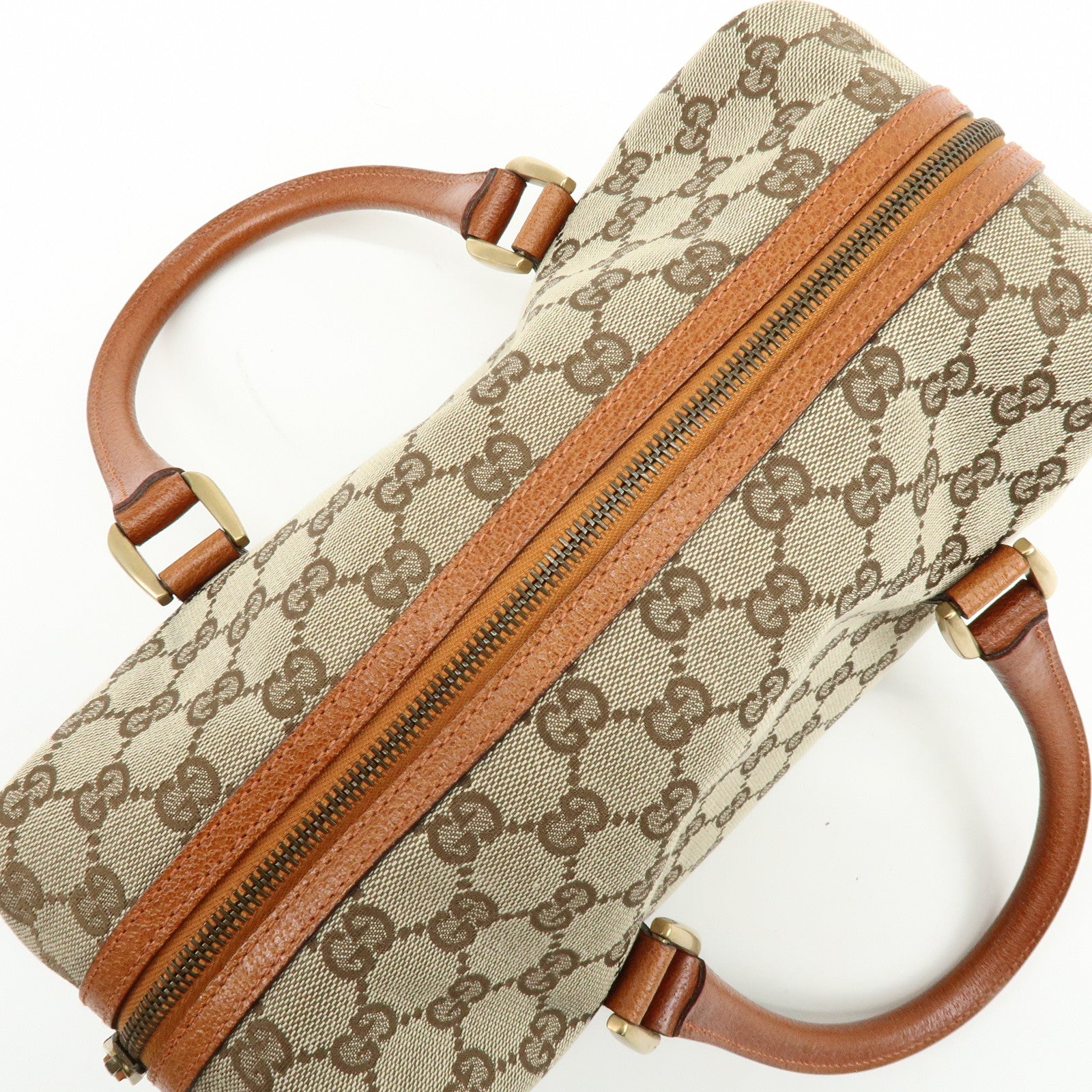 GUCCI GG Canvas Leather Hand Bag Boston Bag Beige Brown 120886