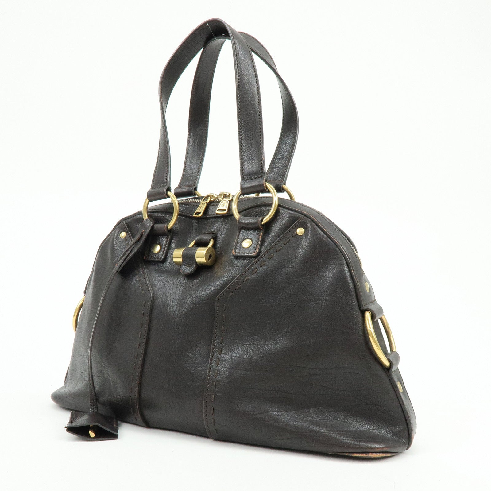 SAINT LAURENT PARIS Muse Y Line Calf Leather Hand Boston Bag Brown