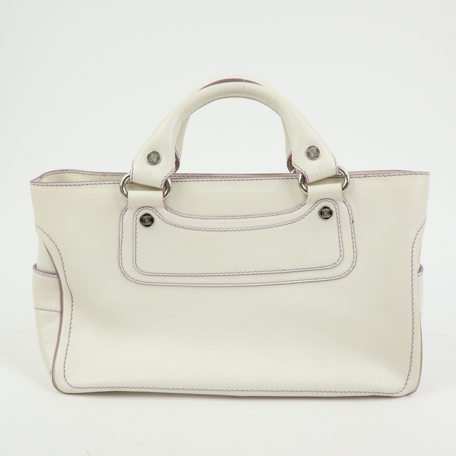 CELINE Macadam Leather Boogie Bag Hand Bag Tote Bag White Purple