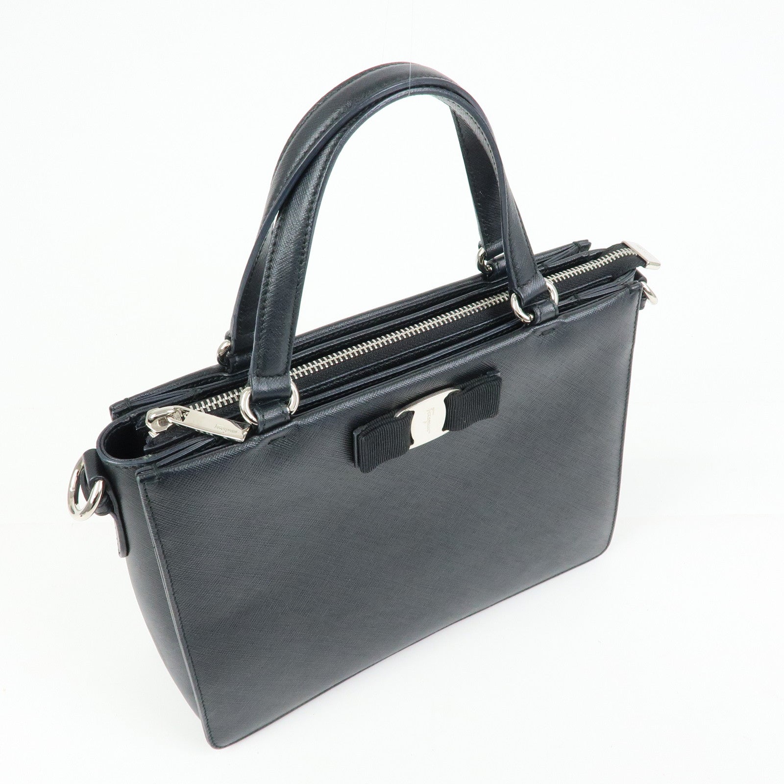 Ferragamo Vara Ribbon Leather 2Way Bag Hand Bag Black