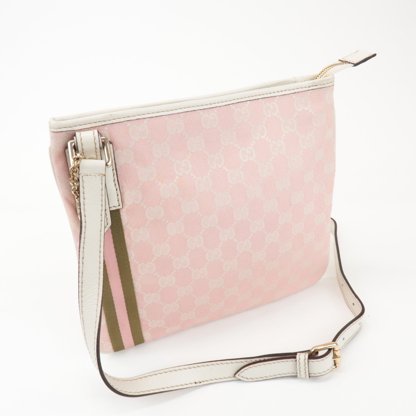 GUCCI Sherry GG Canvas Leather Shoulder Bag Pink 144388