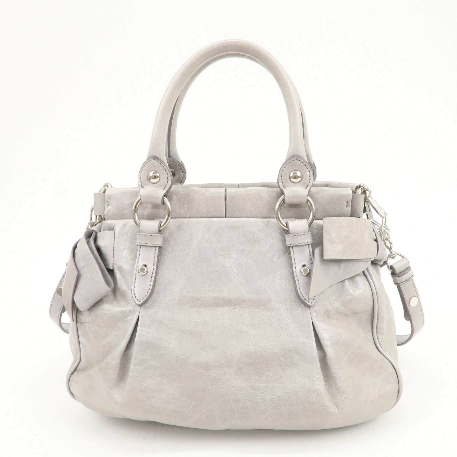 MIU MIU Vitello Lux 2Way Bag Hand Bag Shoulder Bag Gray RN0955