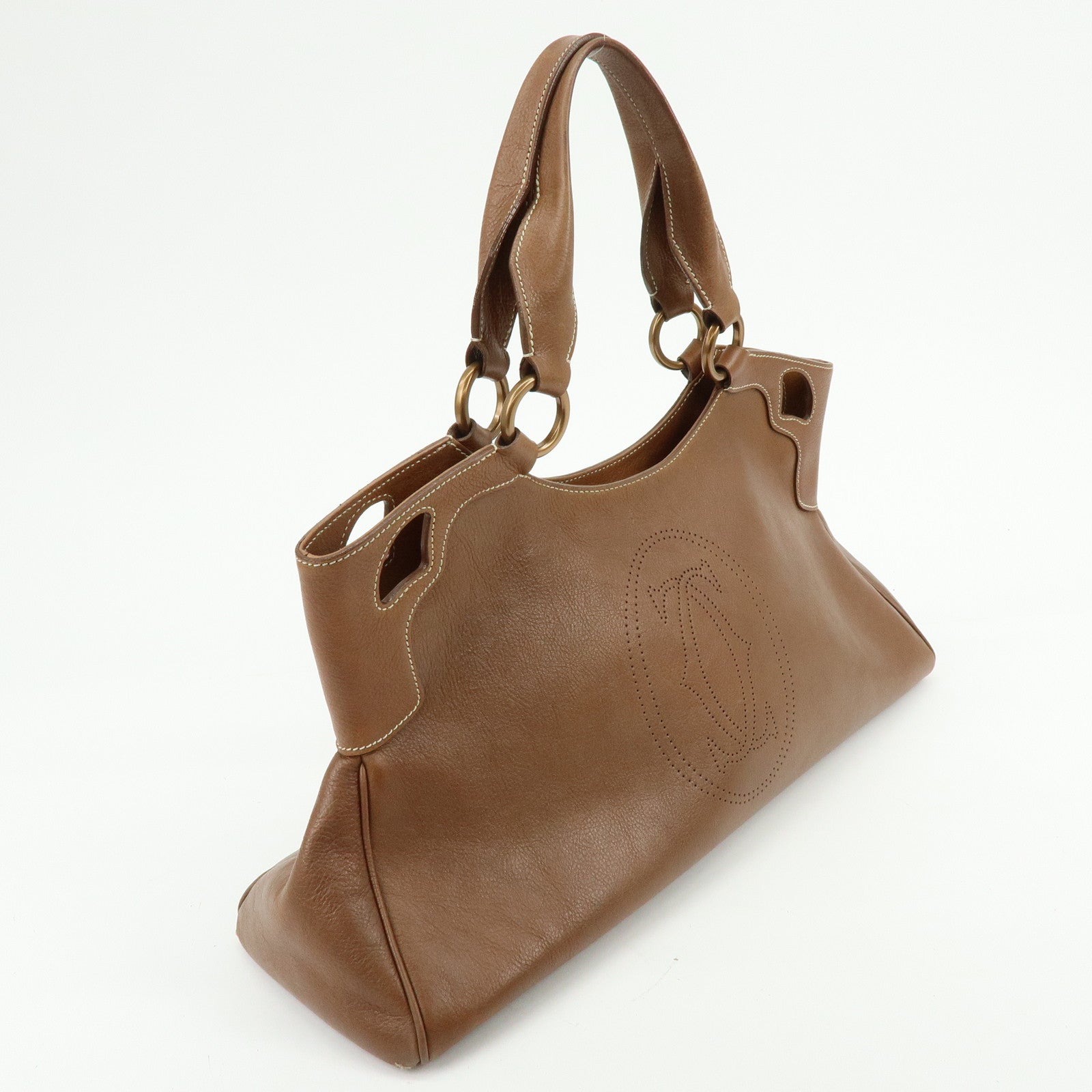Cartier Marcello de Cartier Leather Hand Bag Tote Bag Brown