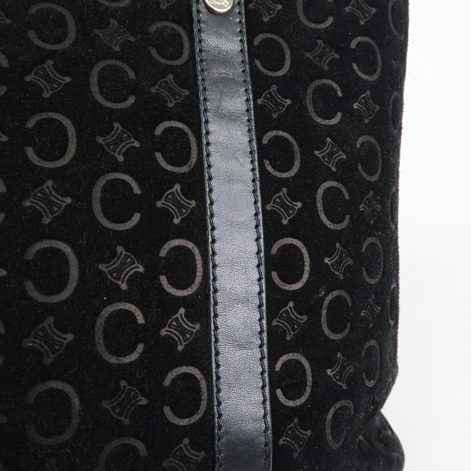 CELINE C Macadam Suede Leather Tote Bag Hand Bag Black