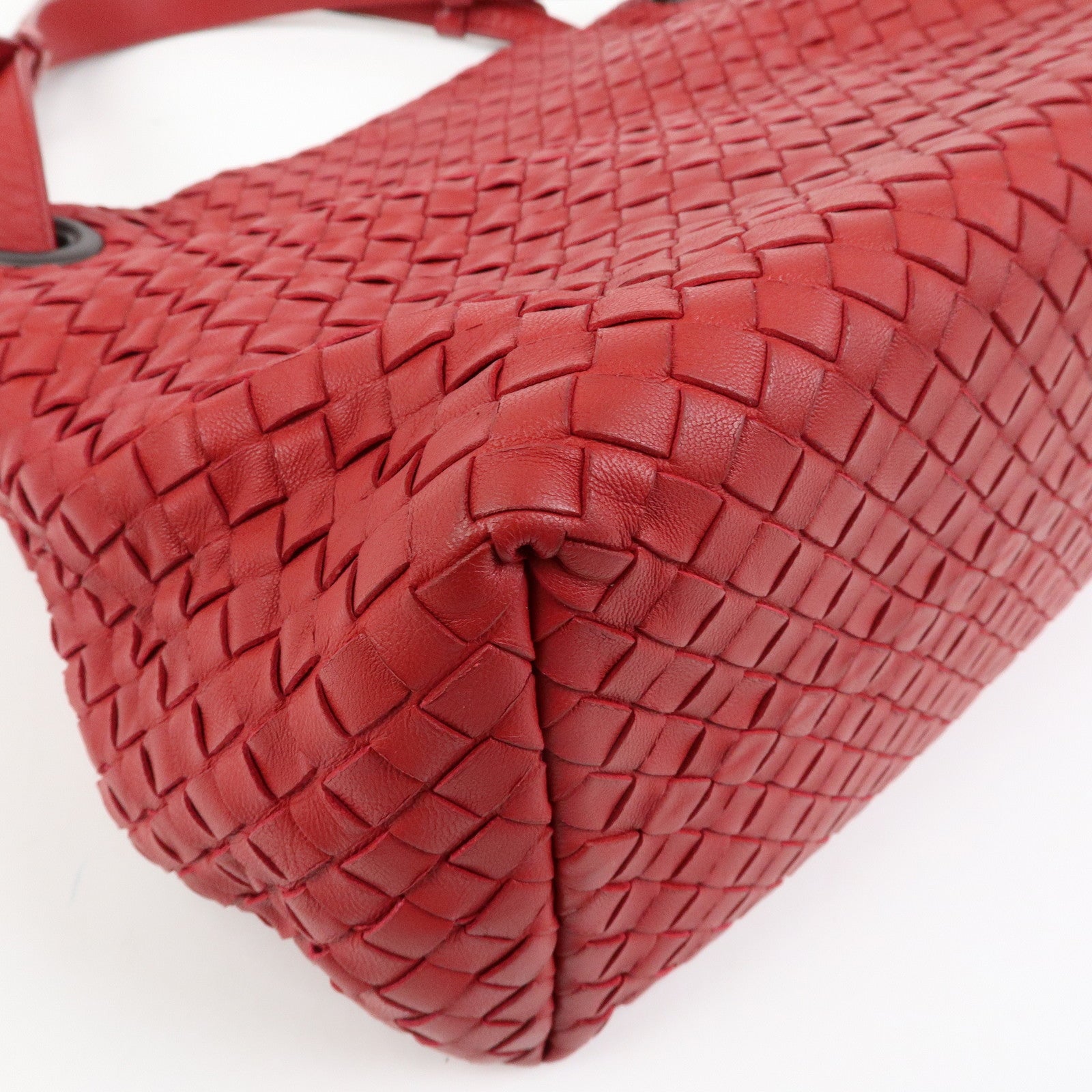 BOTTEGA VENETA Intrecciato Leather Shoulder Bag Hand Bag Red