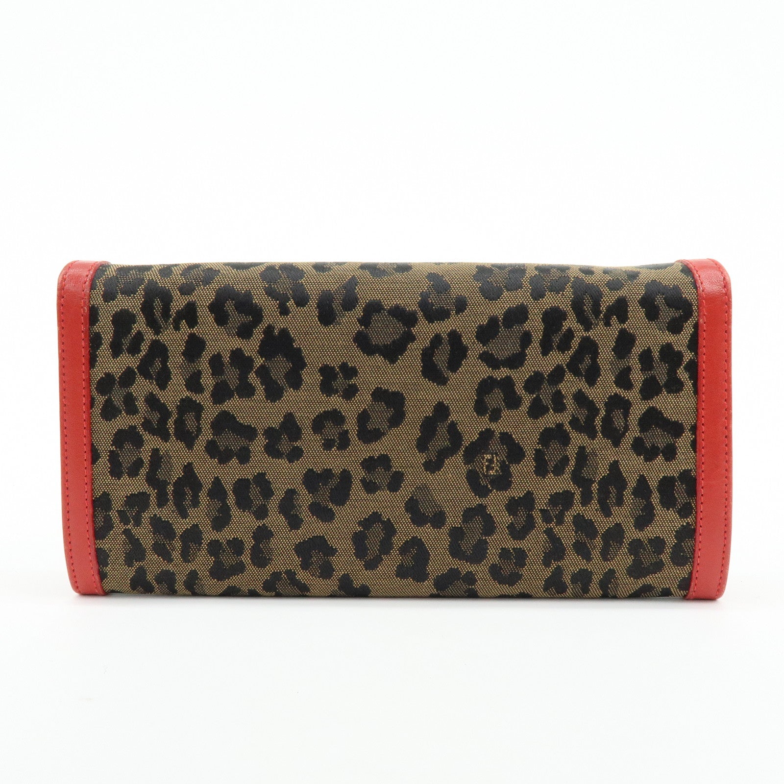 FENDI Zucca Canvas Leather Long Wallet Leopard Brown Red 30851