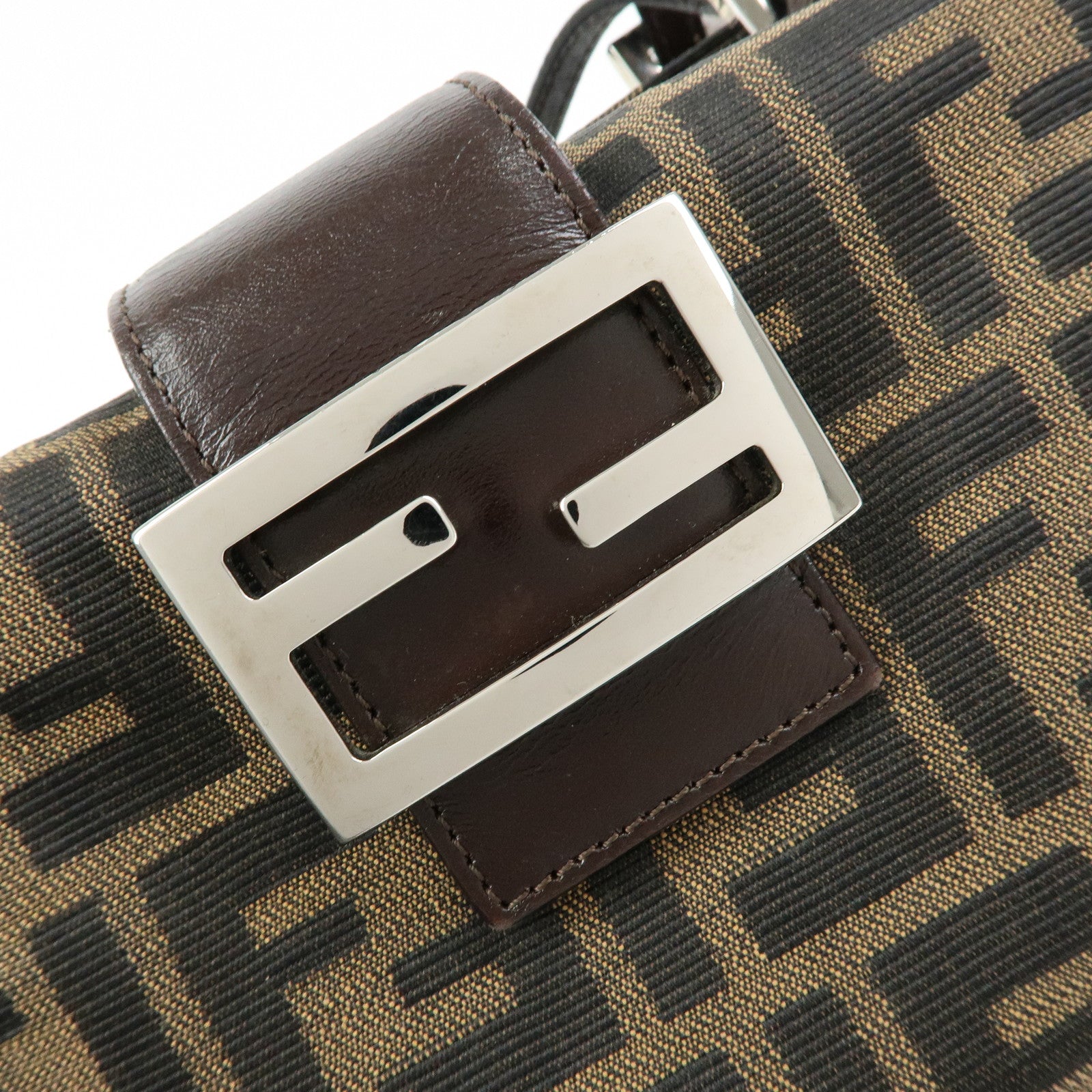 FENDI ZUCCA Canvas Leather Hand Bag Shoulder Bag Brown