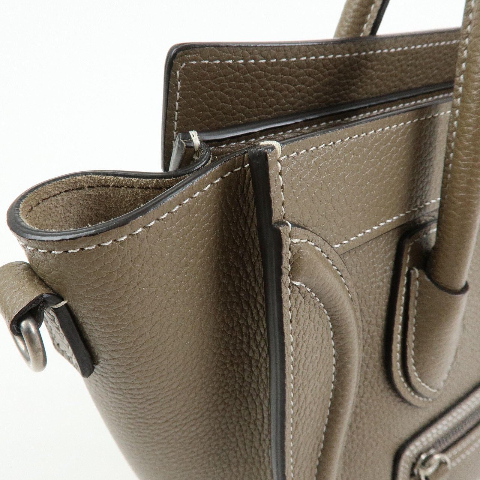 CELINE Luggage Nano Shopper Calf Leather 2Way Bag Hand Bag Gray