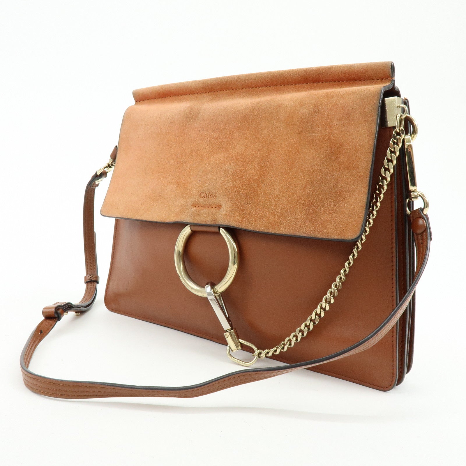 Chloe Faye Suede Leather Shoulder Bag Crossbody Bag Brown