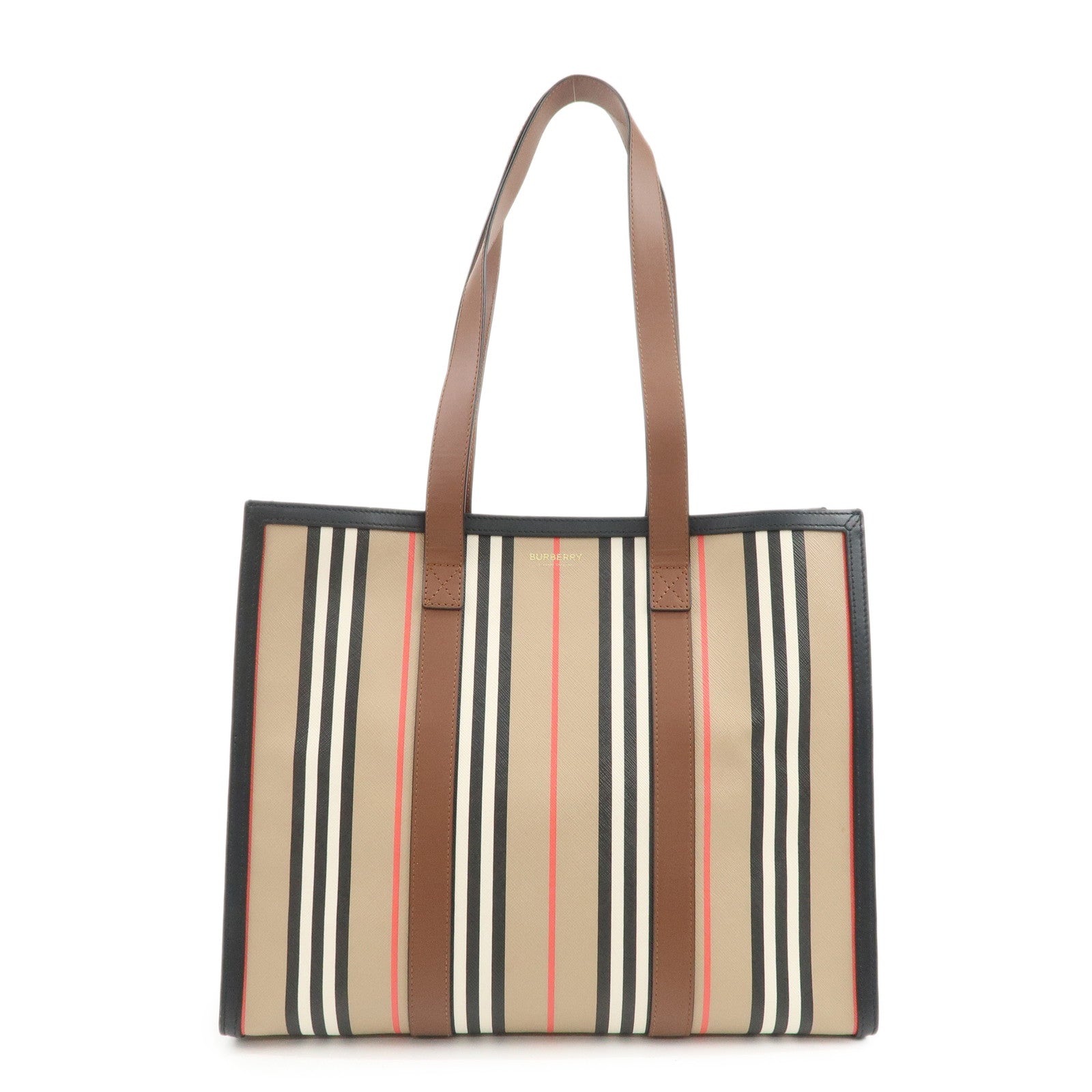 BURBERRY PVC Leather Tote Bag Shoulder Bag Beige Brown