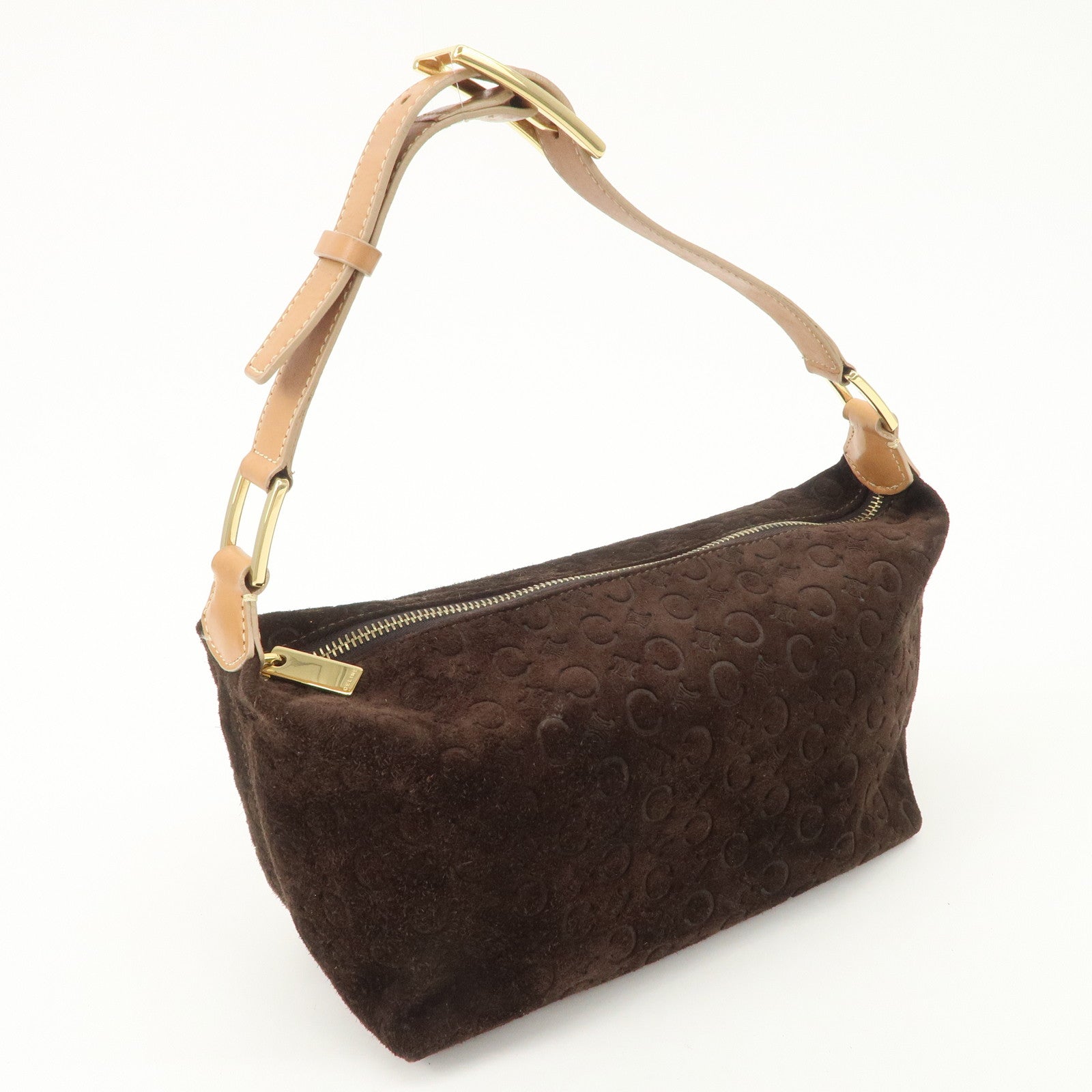 CELINE Macadam Leather Suede Shoulder Bag Hand Bag Brown