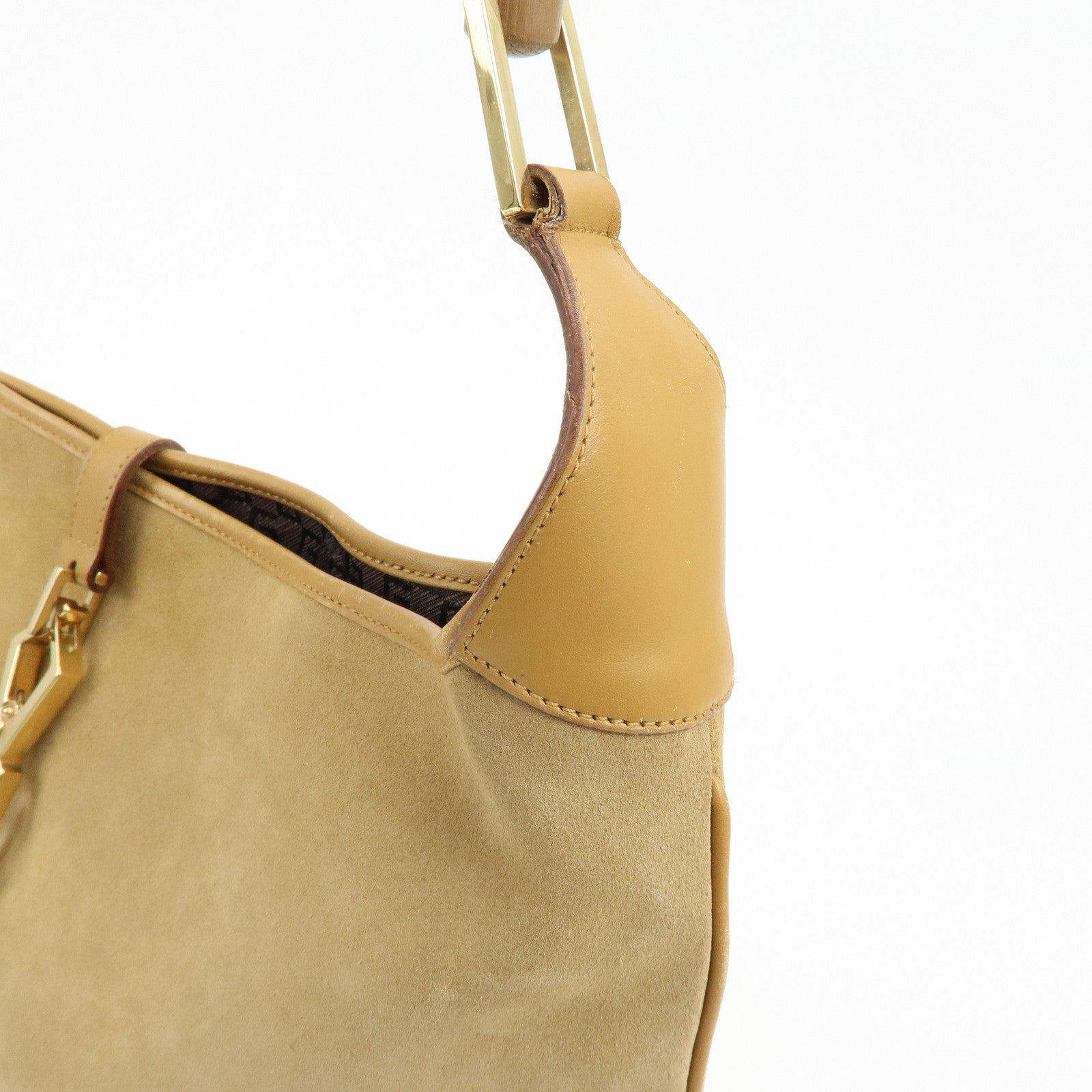 GUCCI Bamboo Suede Leather Kandinsky Shoulder Bag Beige 001・4061