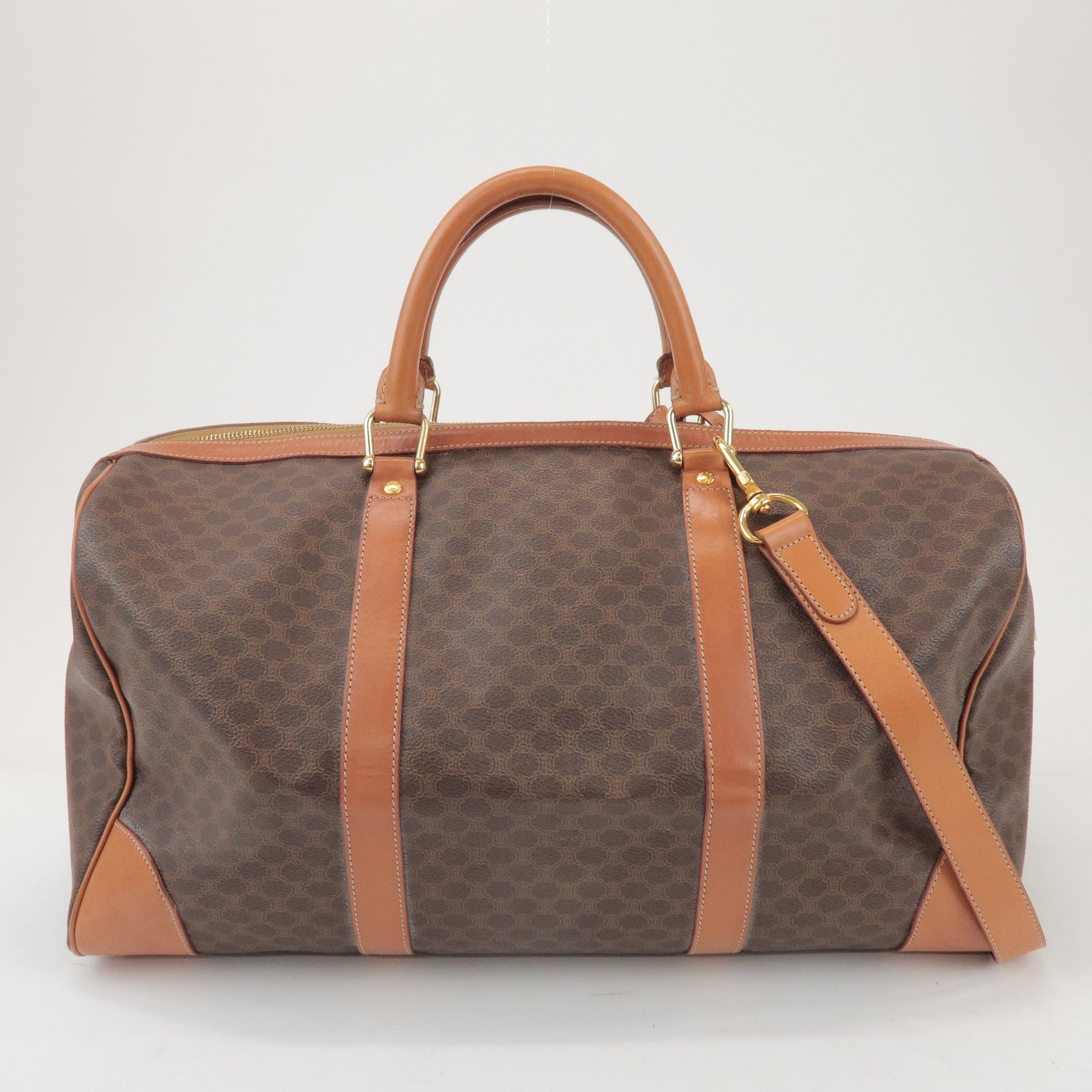 CELINE Macadam PVC Leather 2Way Boston Bag Hand Shoulder Bag Brown