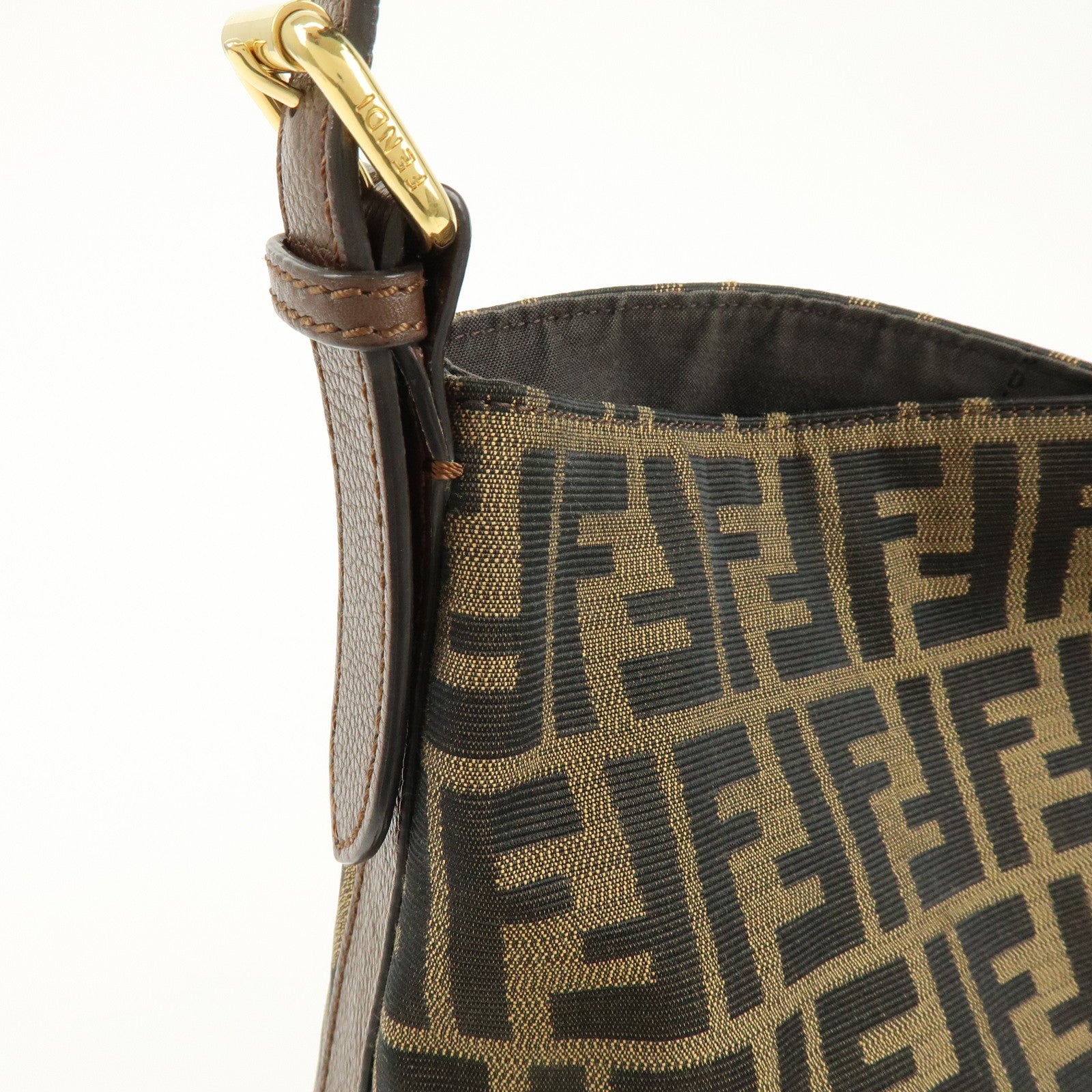 FENDI Zucca Canvas Leather Shoulder Bag Black Brown 8BR698