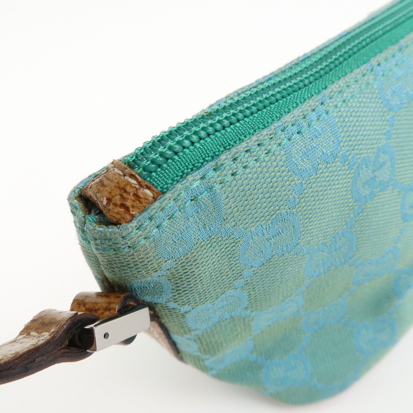 GUCCI Boat Bag GG Canvas Leather Hand Bag Pouch Blue 07198