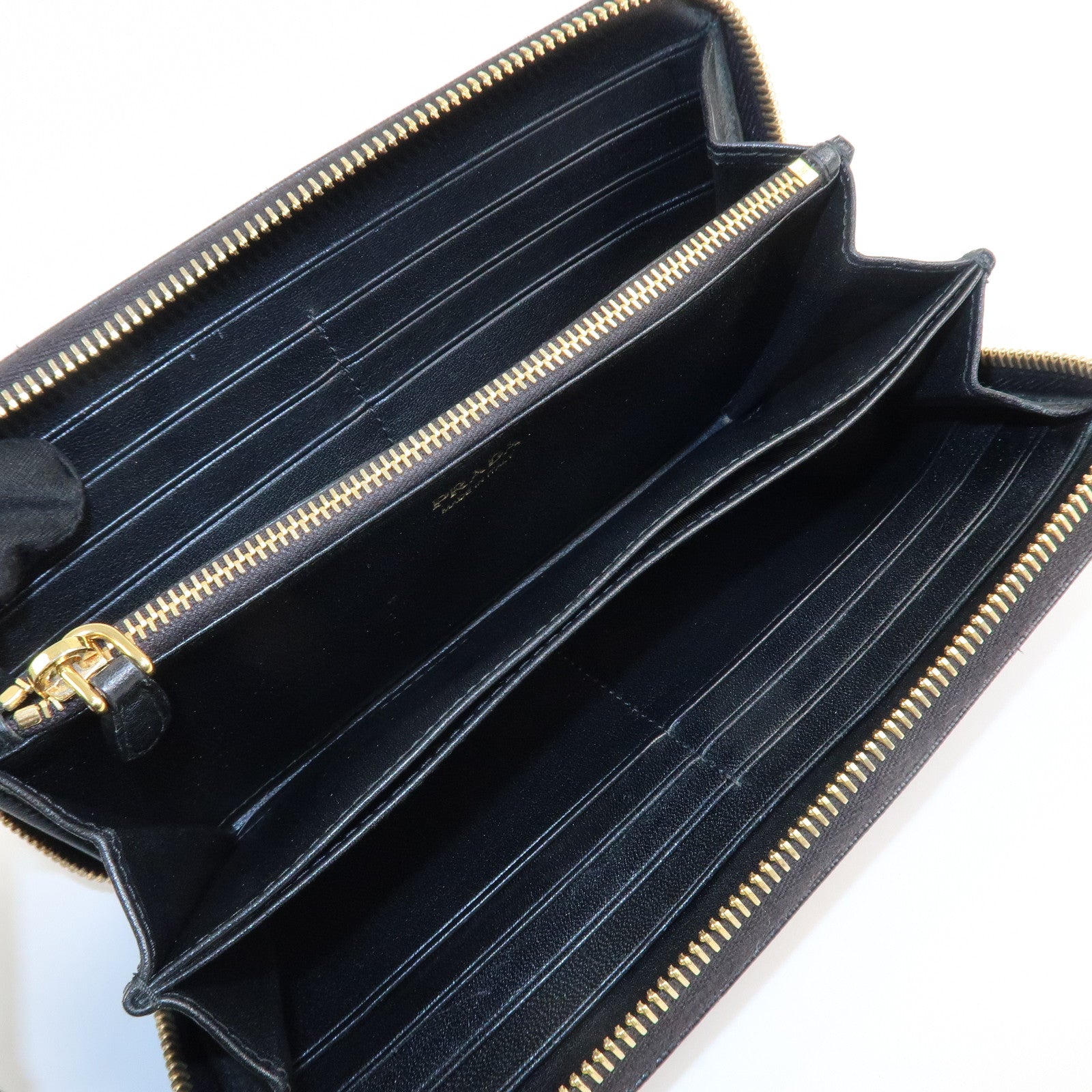 PRADA Vitello Move Leather Round Zippy Wallet Black 1ML506 Used