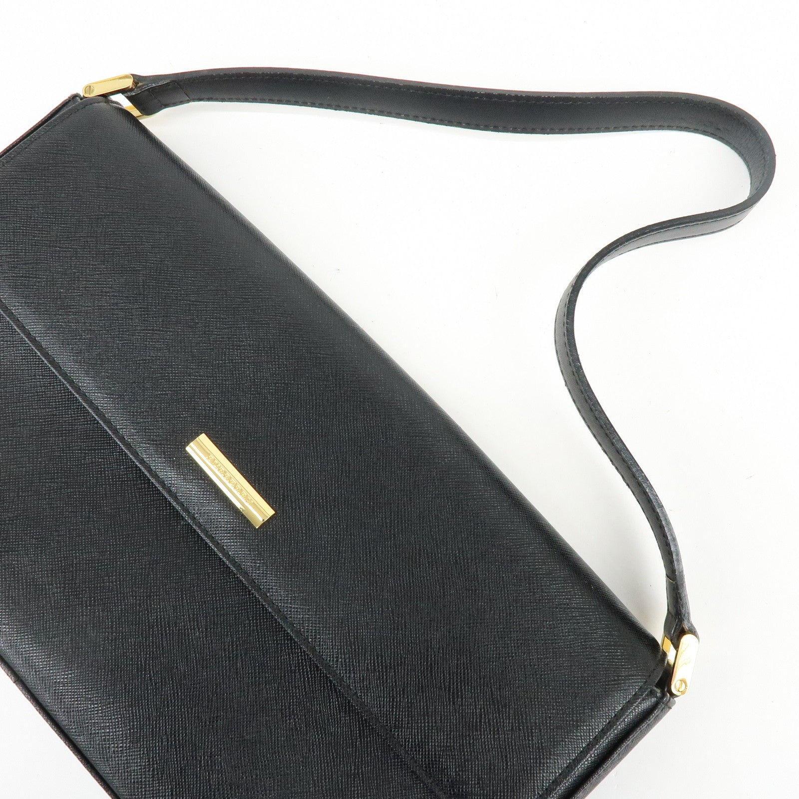 BURBERRY Logo Leather Flap Shoulder Bag Hand Bag Black