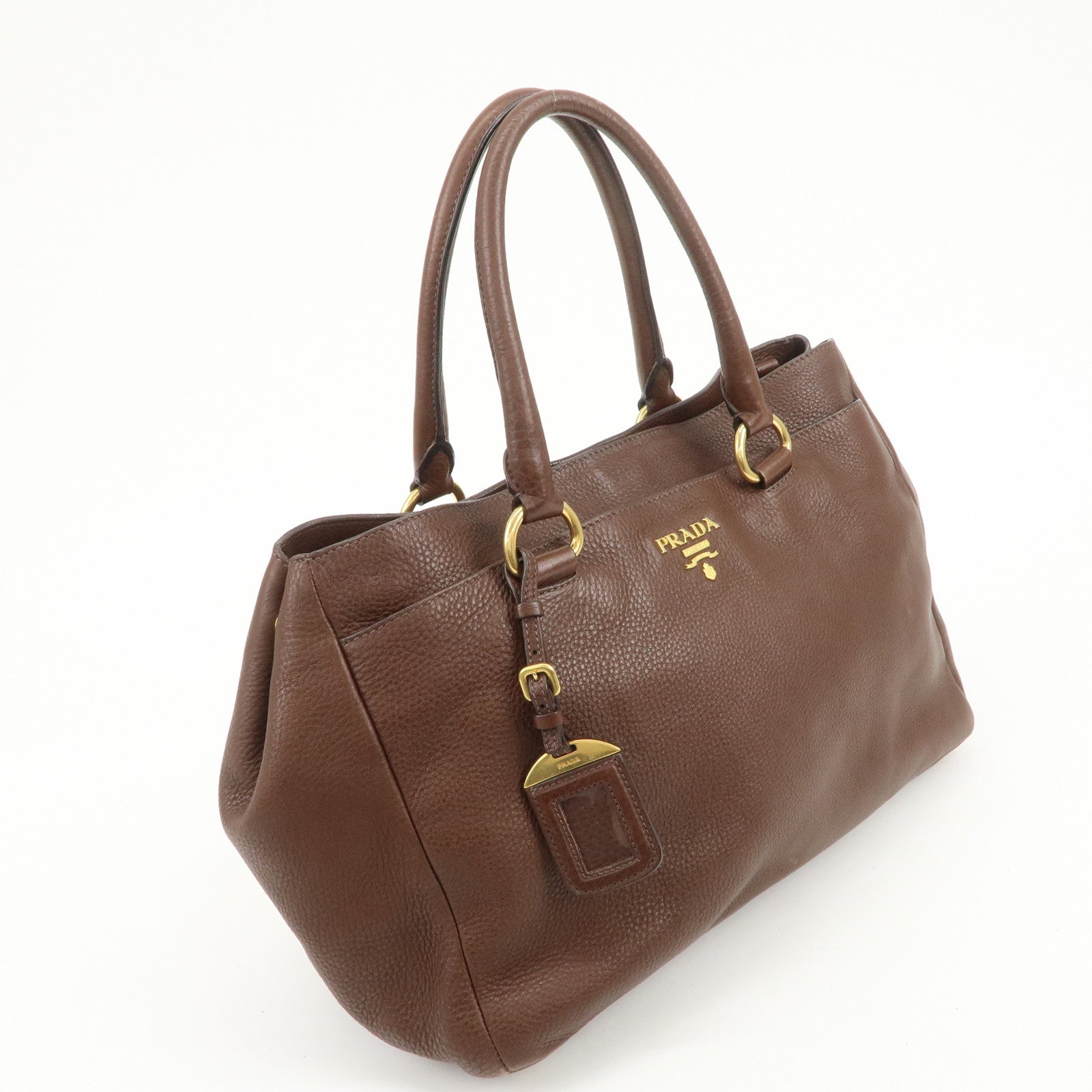 PRADA Vitello Daino Leather 2Way Shoulder Bag Tote Bag Brown BR4393