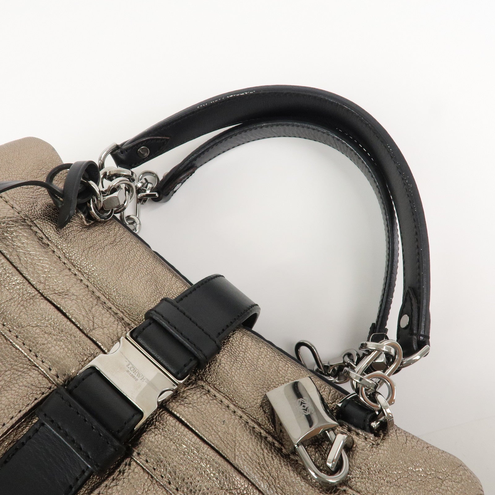 LOEWE Rola 26 Calf Skin Hand Bag Boston Bag Gold Black