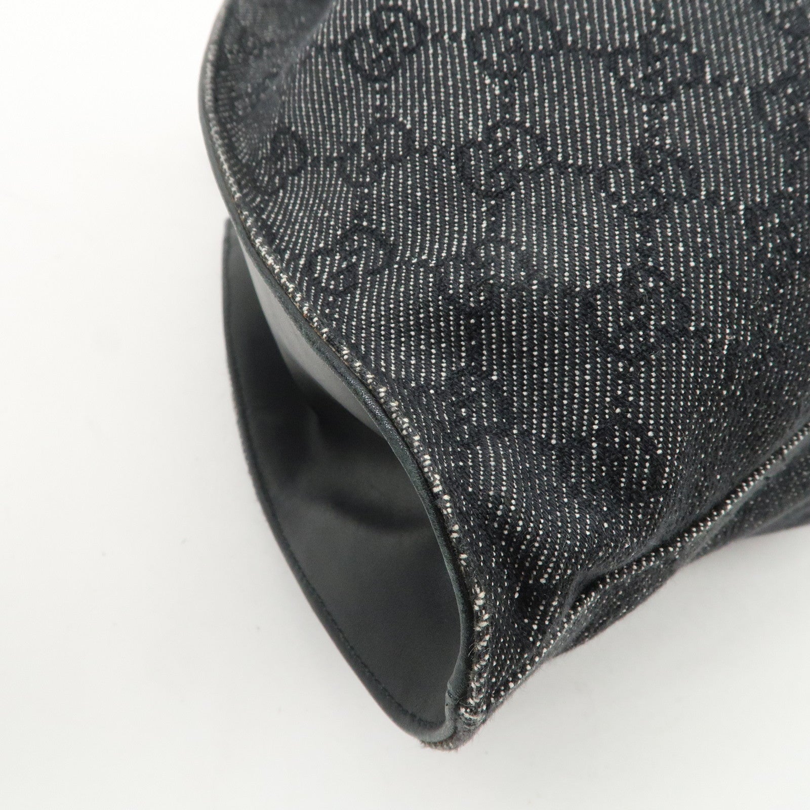 GUCCI GG Monogram Denim Canvas Leather Tote Hand Bag Black 76554
