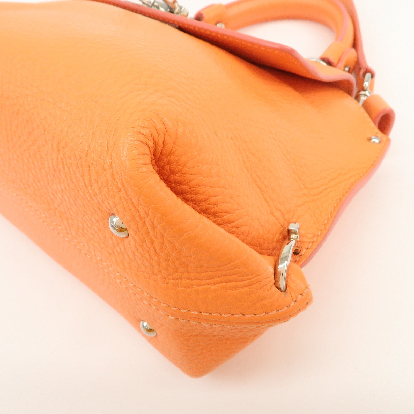Ferragamo Gancini Leather 2Way Bag Hand Bag Shoulder Bag Orange