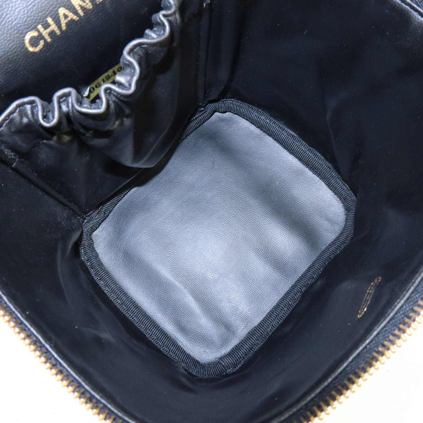 CHANEL COCO Mark Lamb Skin Vanity Bag Hand Bag Black A01998