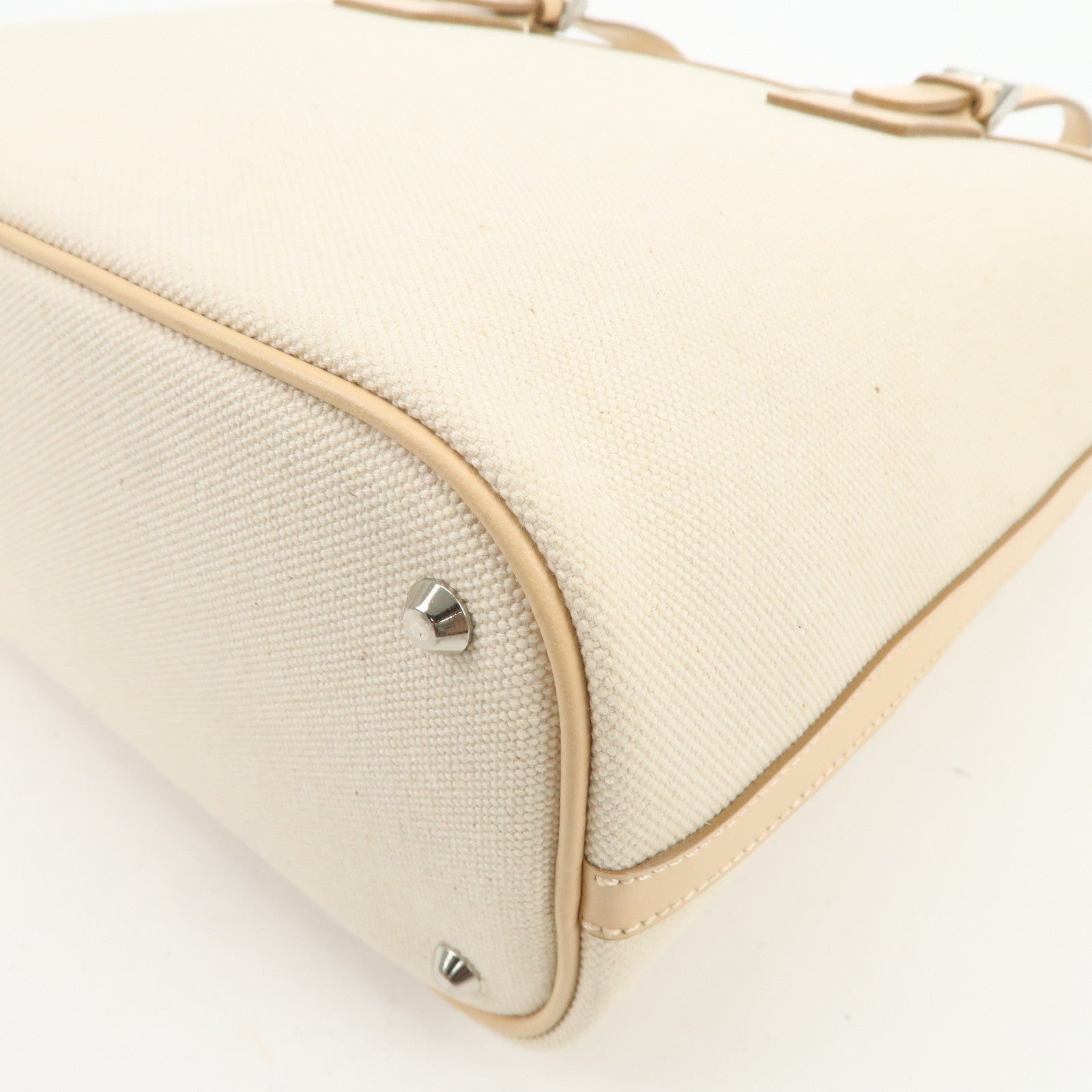 BURBERRY Cotton Leather Tote Bag Hand Bag Natural Beige