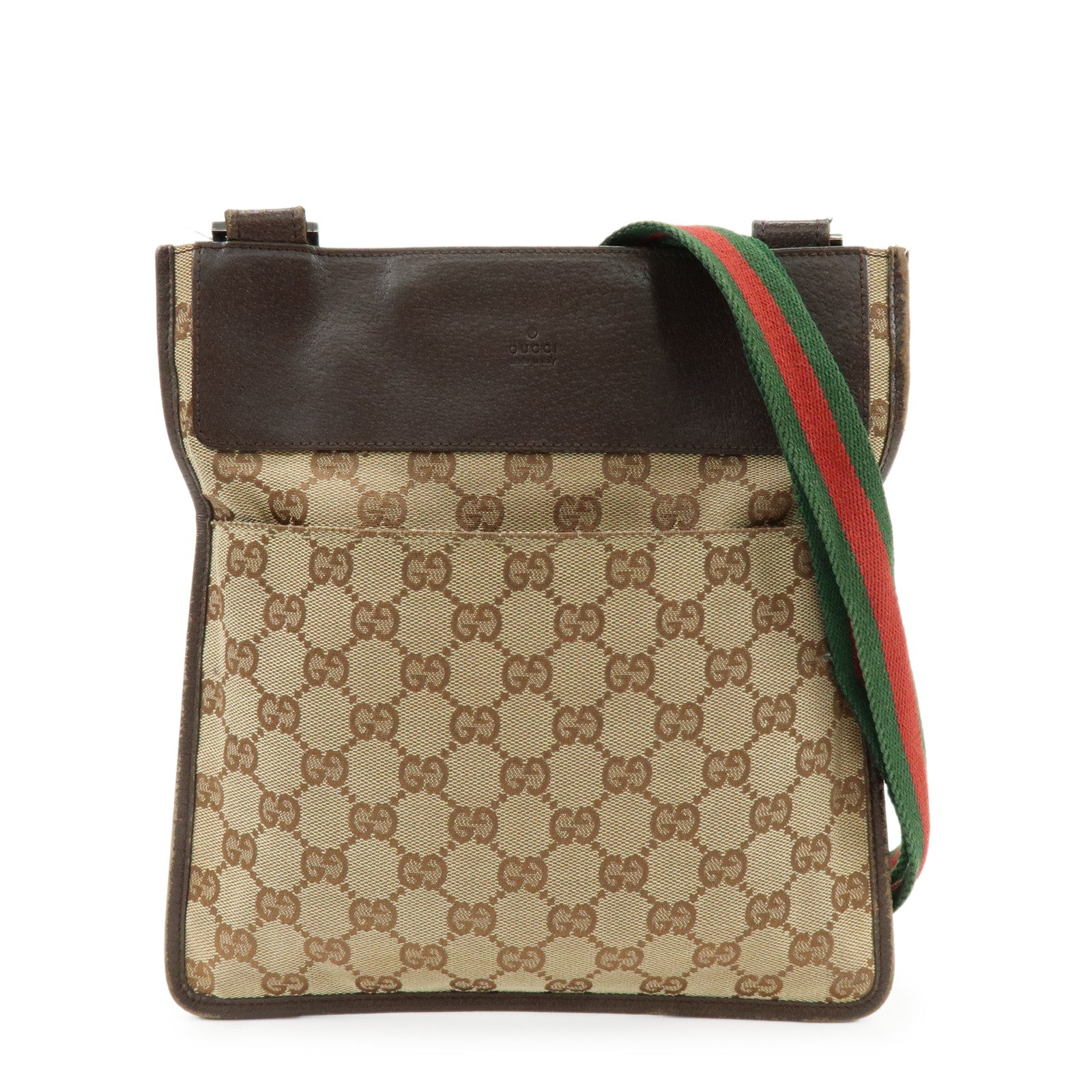 GUCCI Sherry GG Canvas Leather Shoulder Crossbody Bag Brown 27639