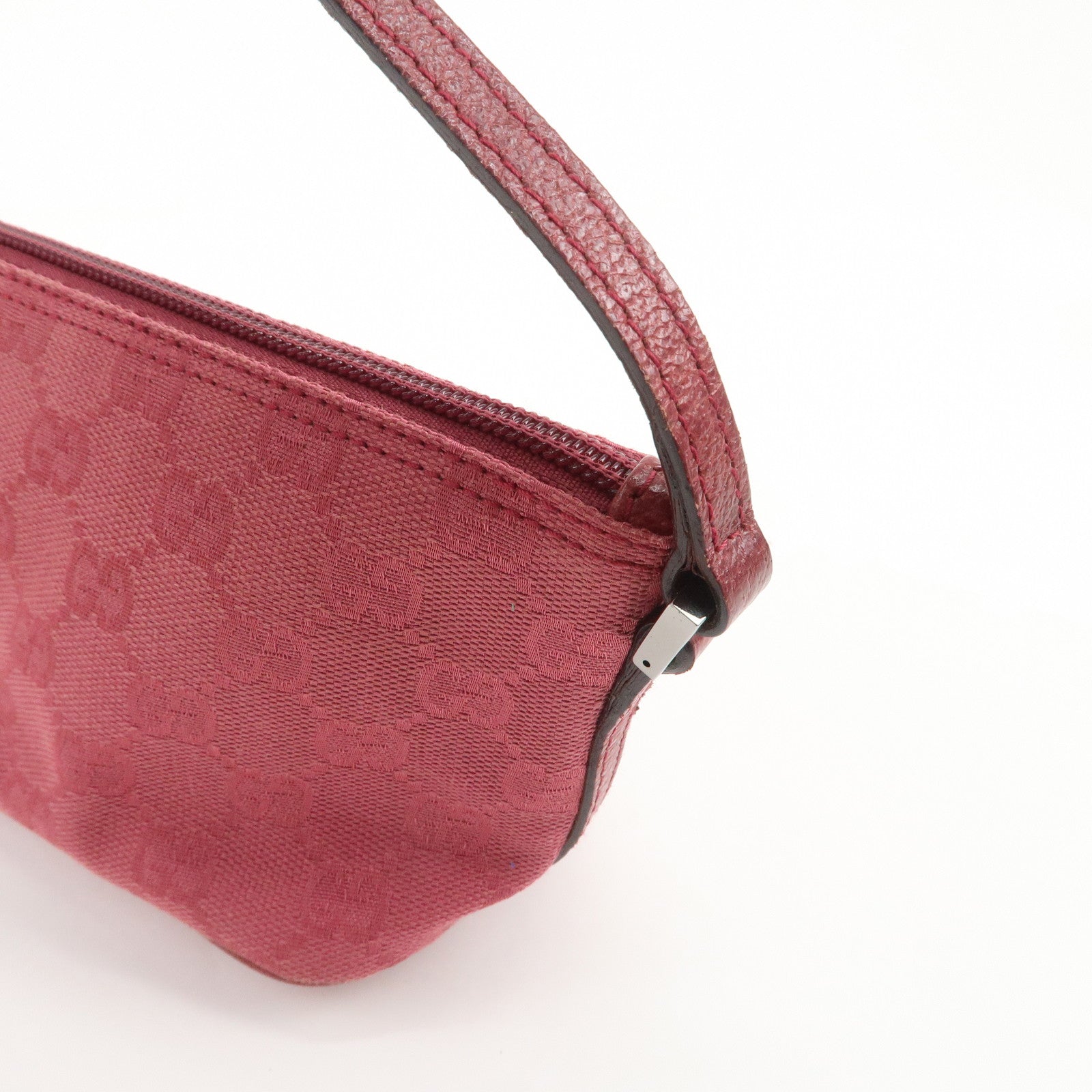 GUCCI Boat Bag GG Monogram Canvas Leather Hand Bag Pouch Pink 07198
