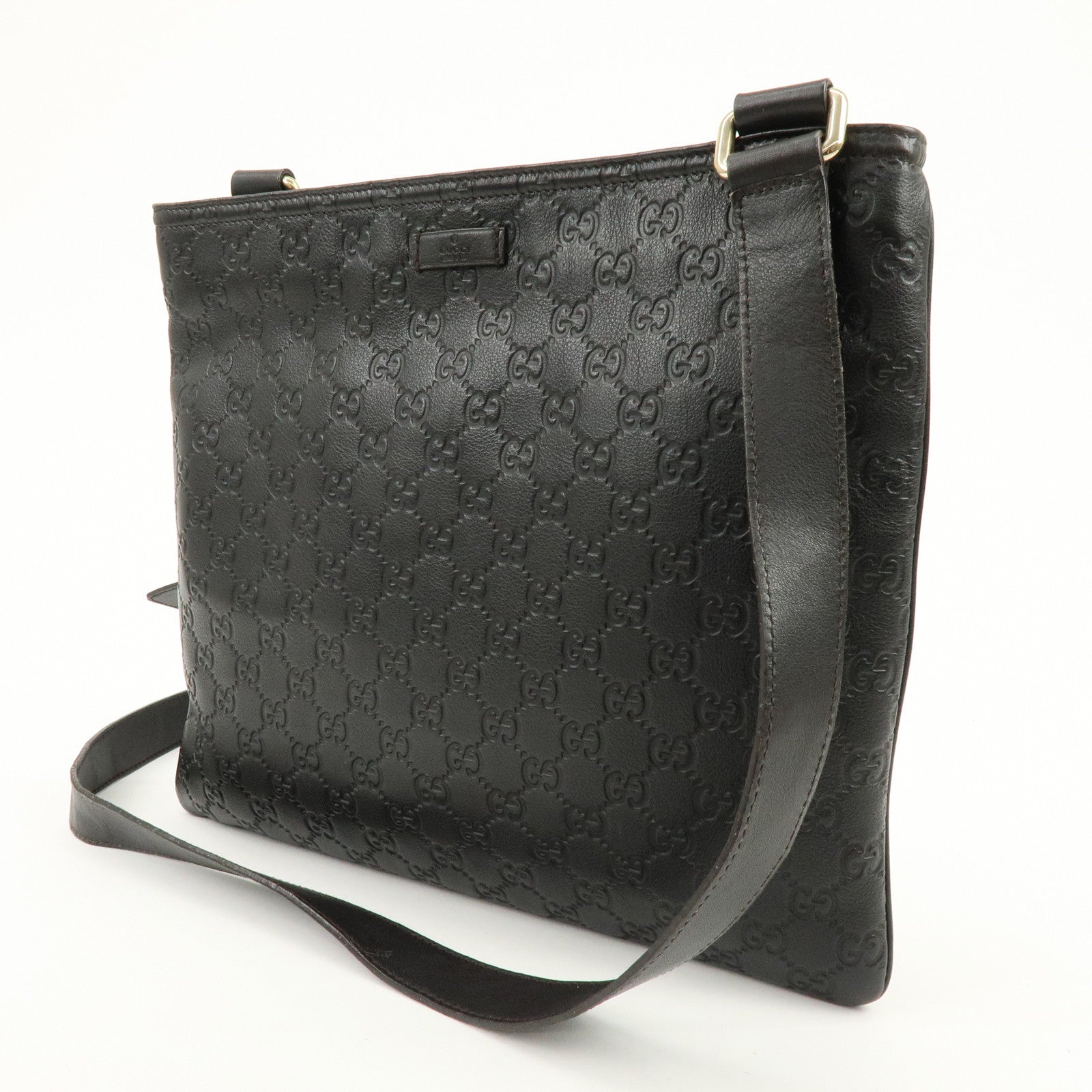 GUCCI Guccissima Leather Shoulder Bag Crossbody Bag Dark Brown