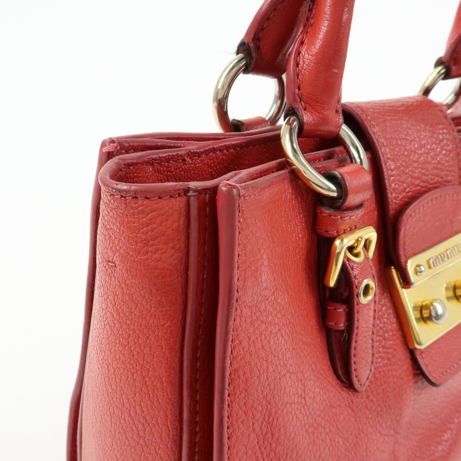 MIU MIU Madras Leather 2Way Bag Hand Bag Shoulder Bag Red